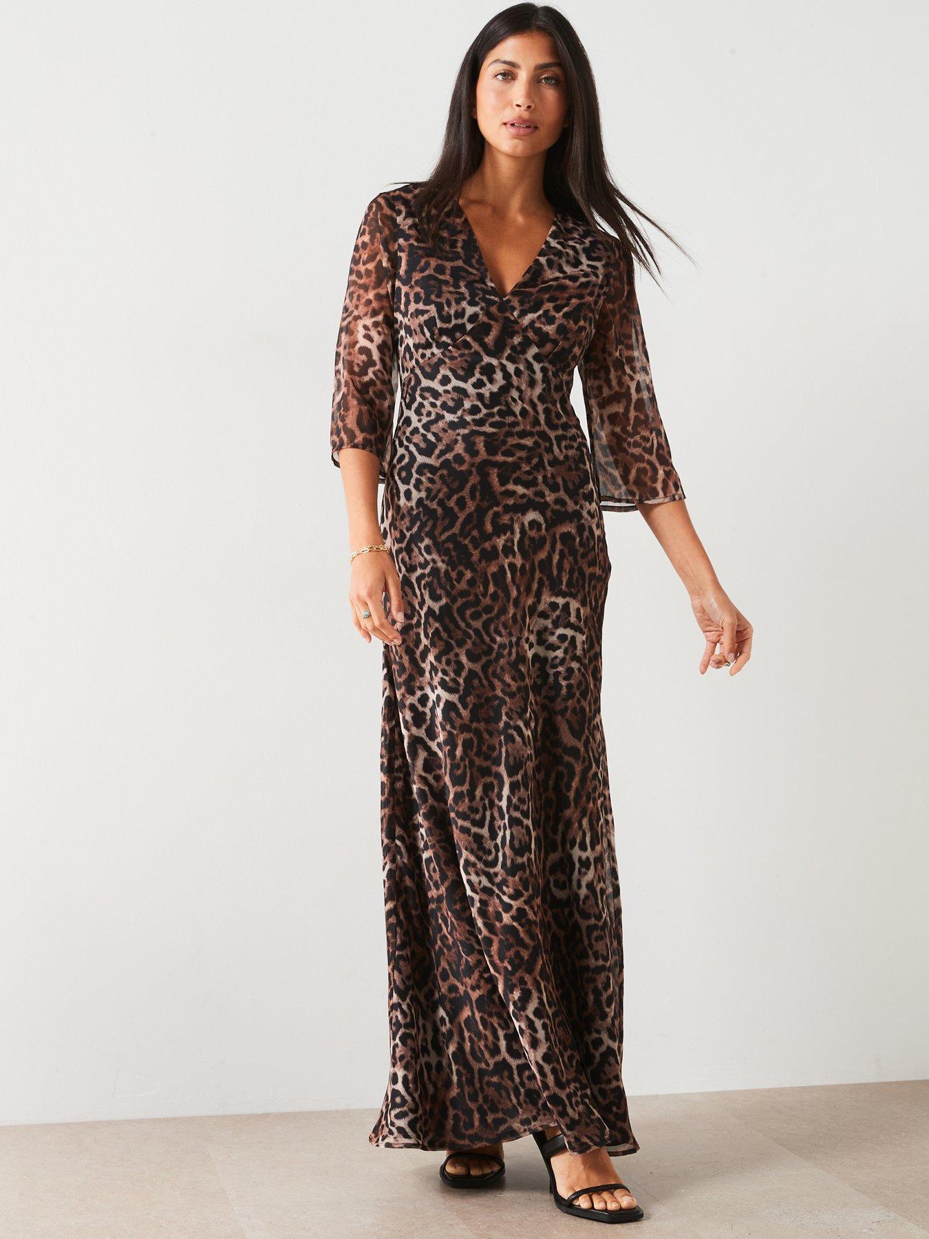 undefined Printed Georgette Maxi Dress - Leopard Print