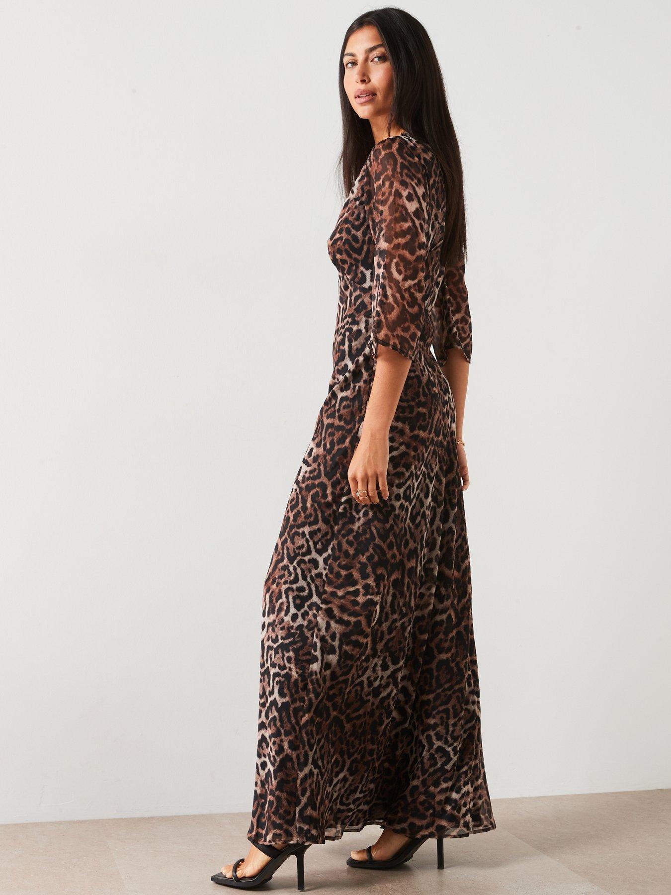 V by Very Printed Georgette Maxi Dress Leopard Print