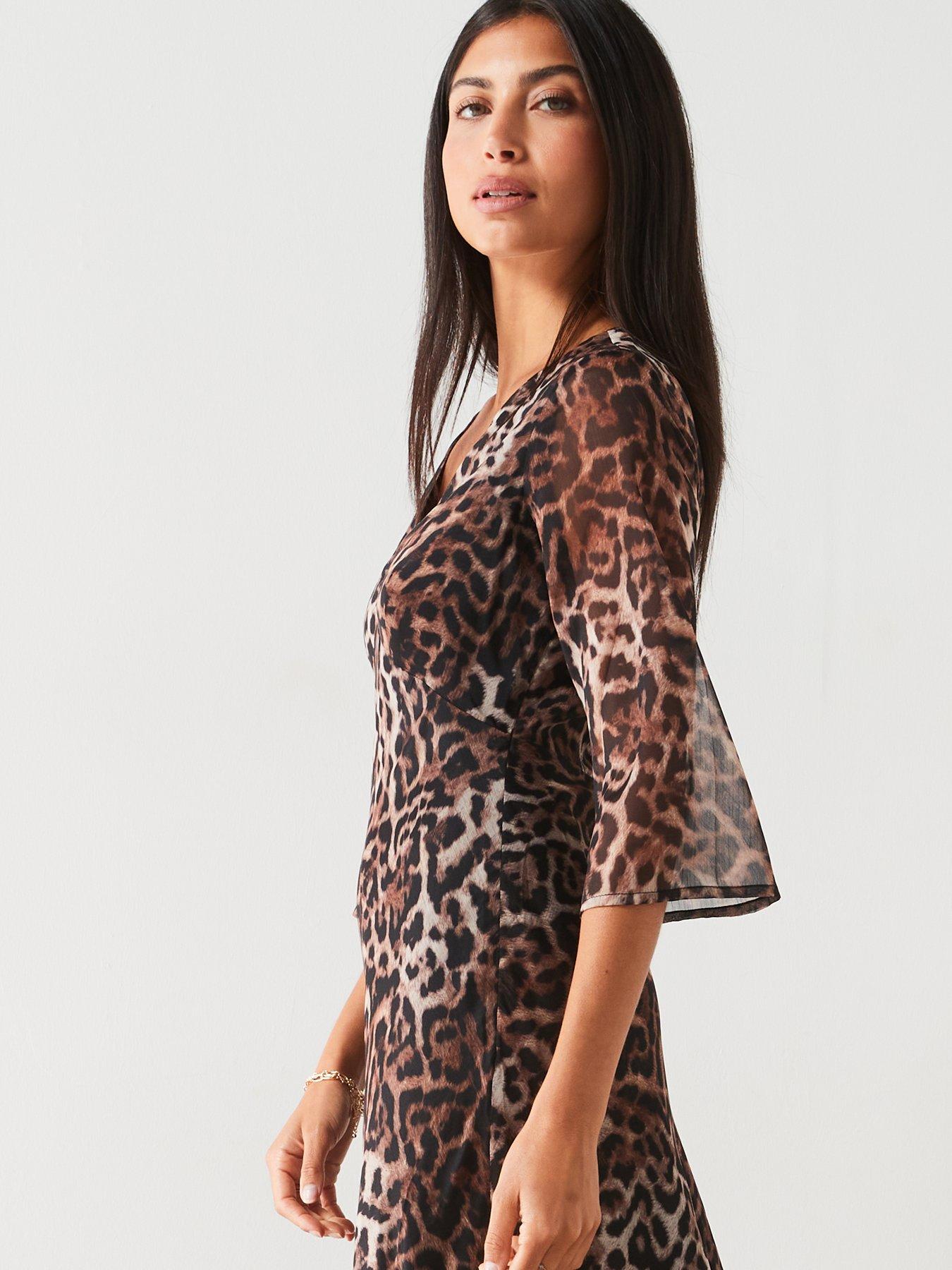 V by Very Printed Georgette Maxi Dress Leopard Print