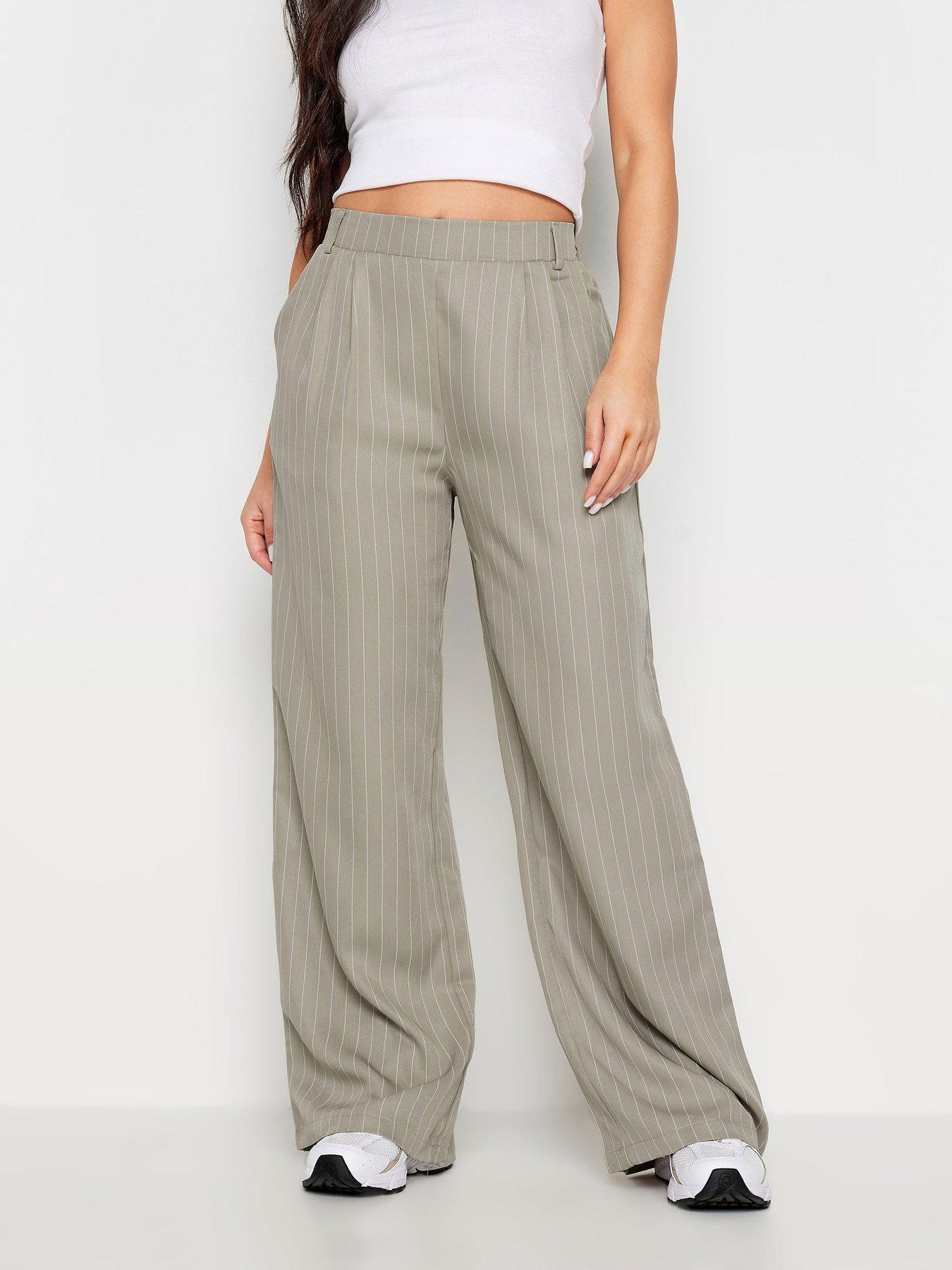 Petite Taupe Pinstripe Wide Leg Trousers