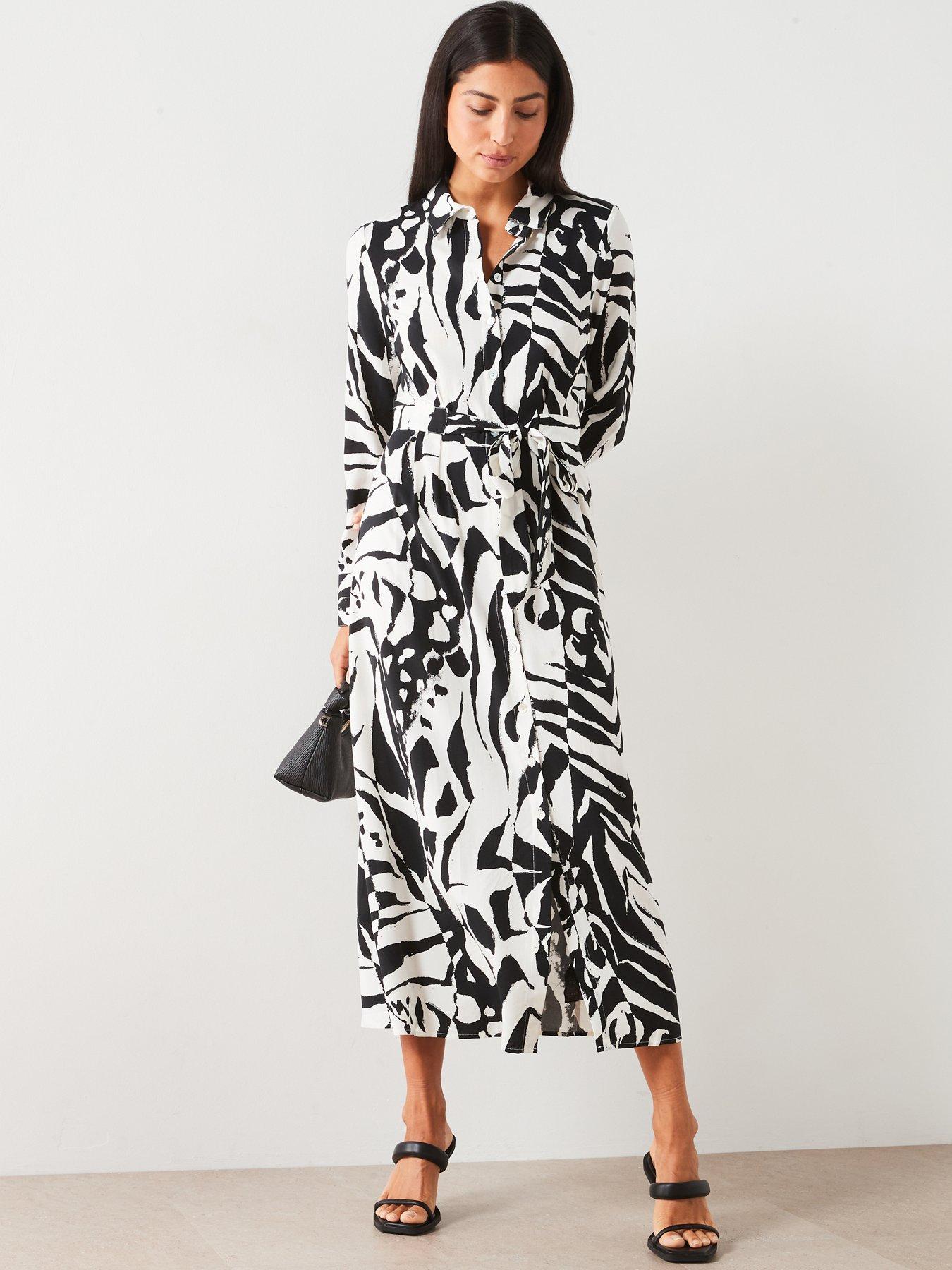 undefined Tie Waist Shirt Midi Dress - Black