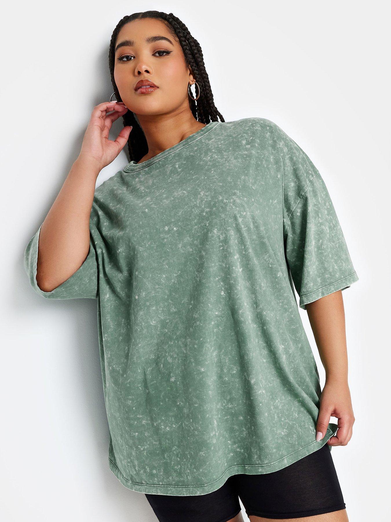 YOURS Plus Size Curve Blue Acid Wash Oversized Boxy T-Shirt