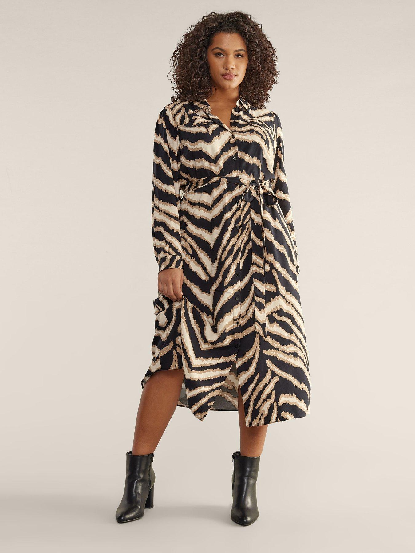 Image 1 of 4 of Evans Animal Print Utility Dress - Black