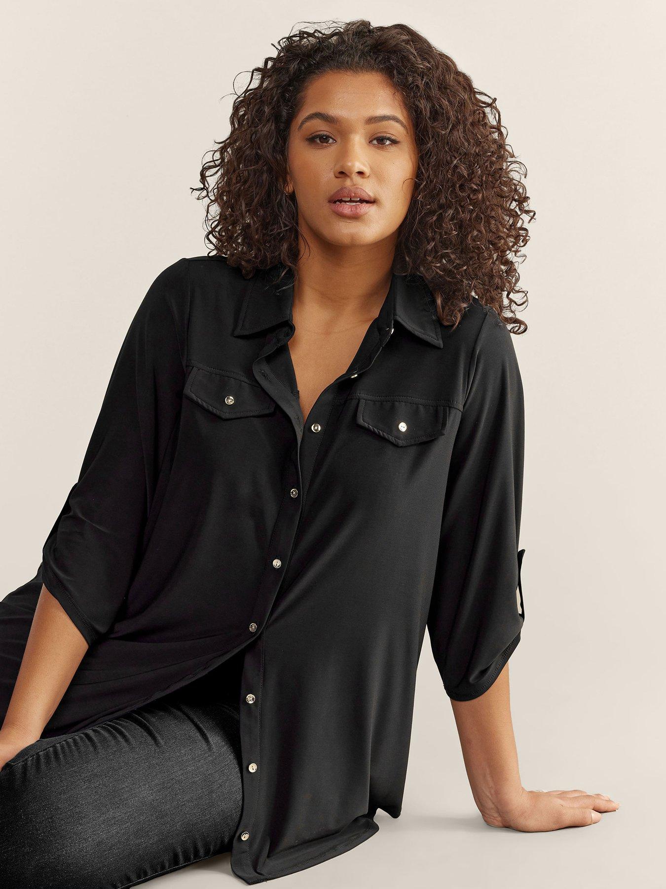 undefined Turn Back Sleeve Blouse - Black