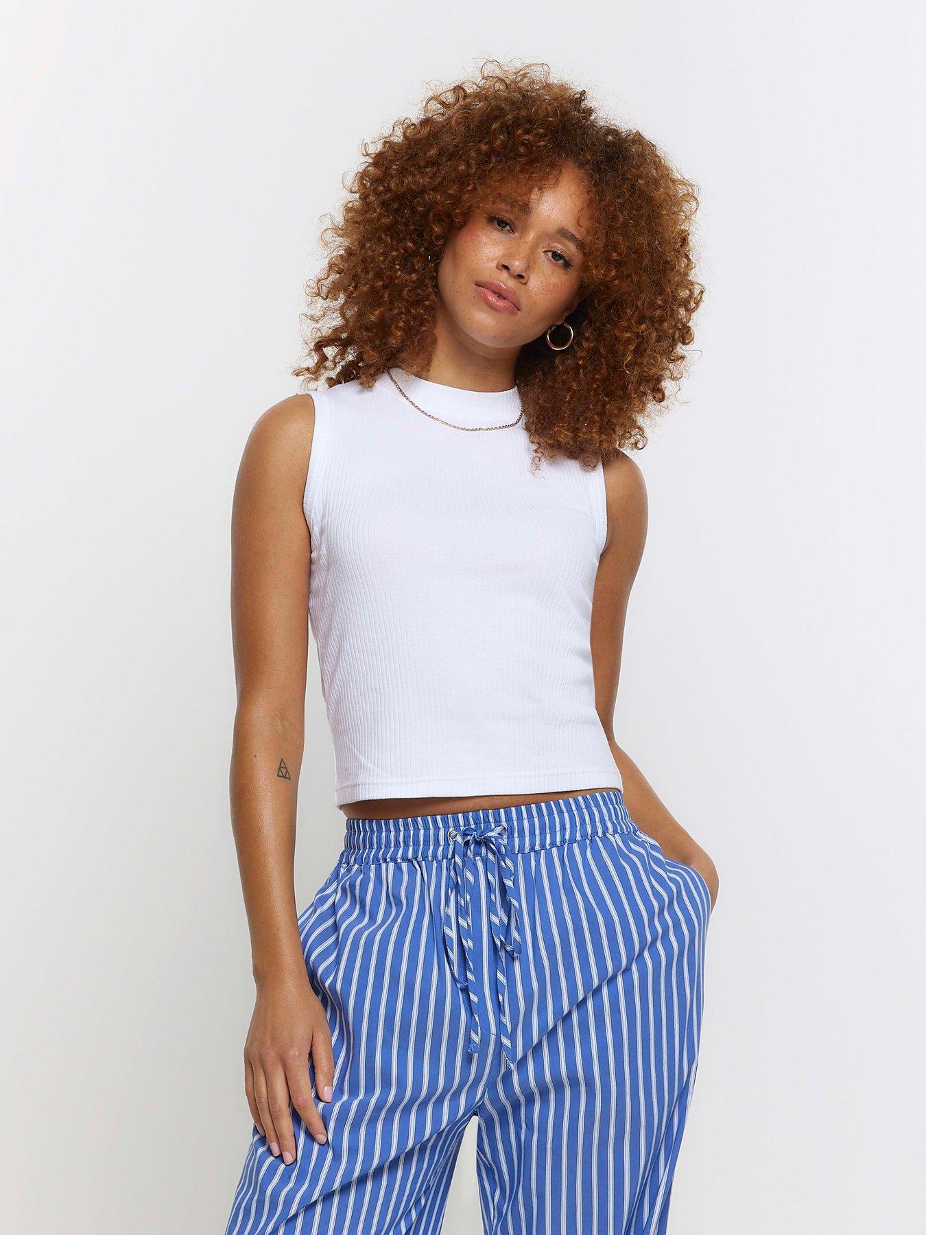 river island jean grazer tank top - white