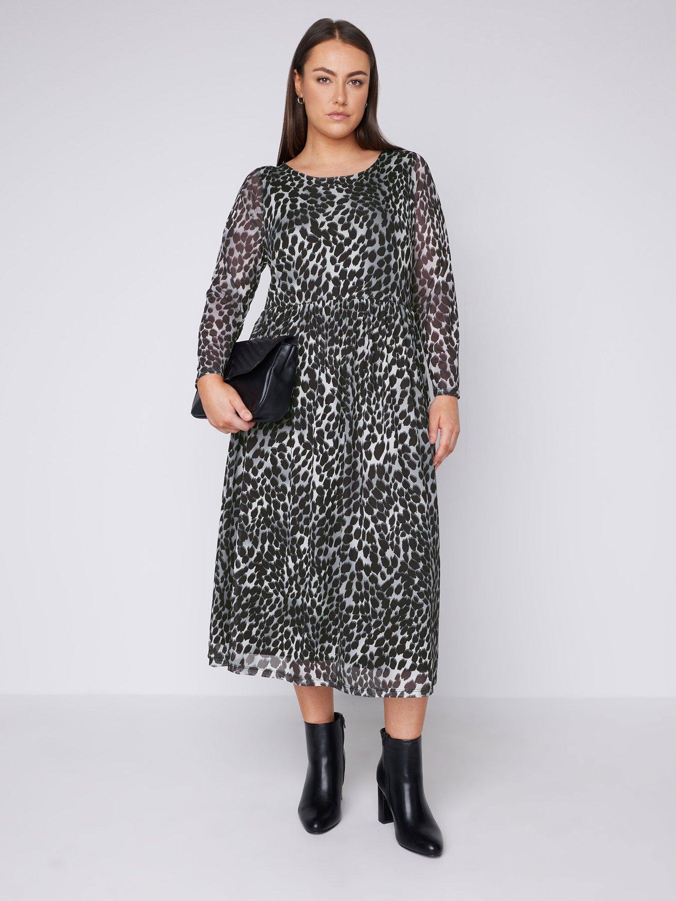 Women Grey Animal Print Short Tired Dress