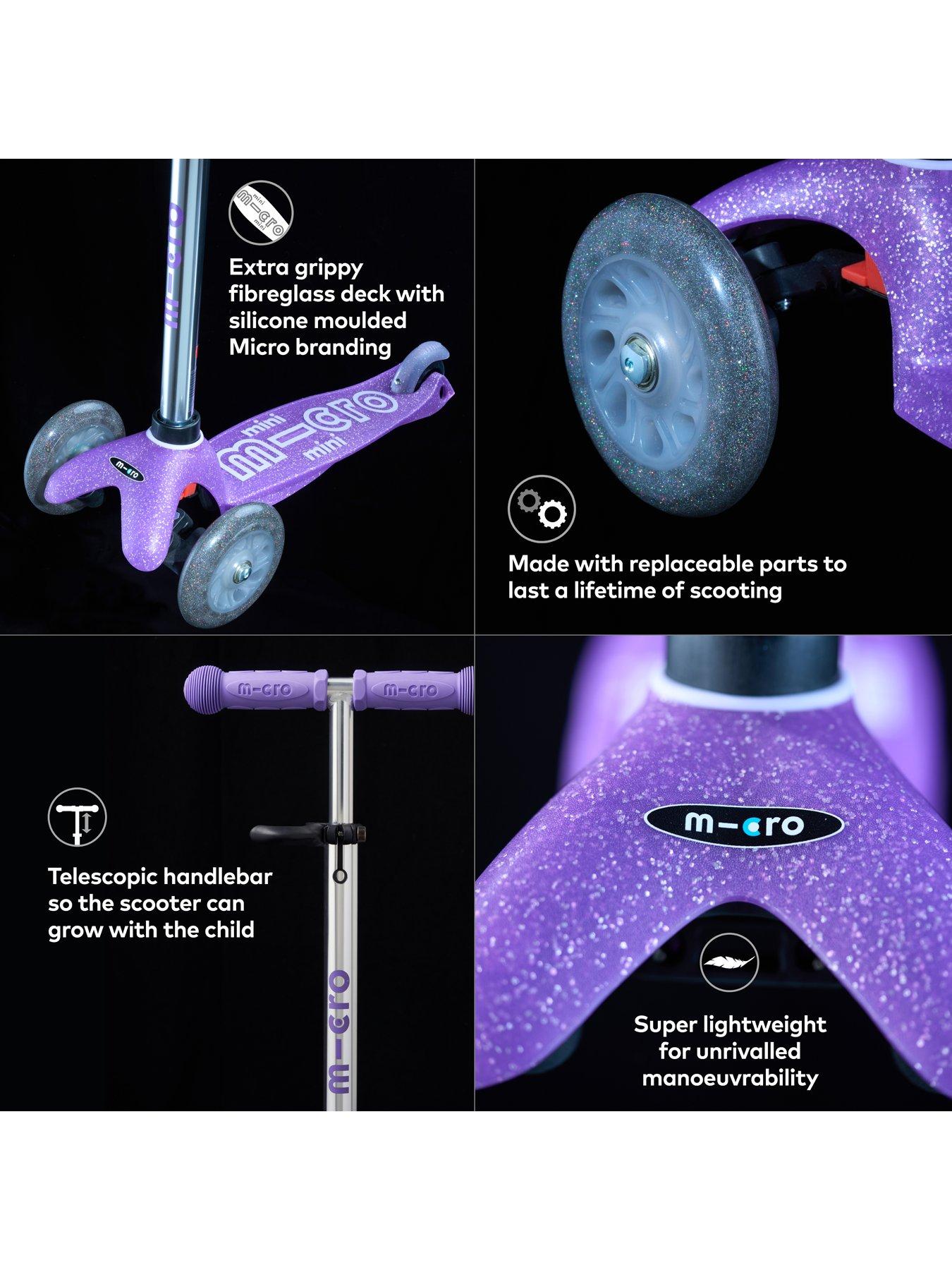 Micro Scooter Mini Micro Deluxe LED Glitter - Purple (MMD207) | Very.co.uk
