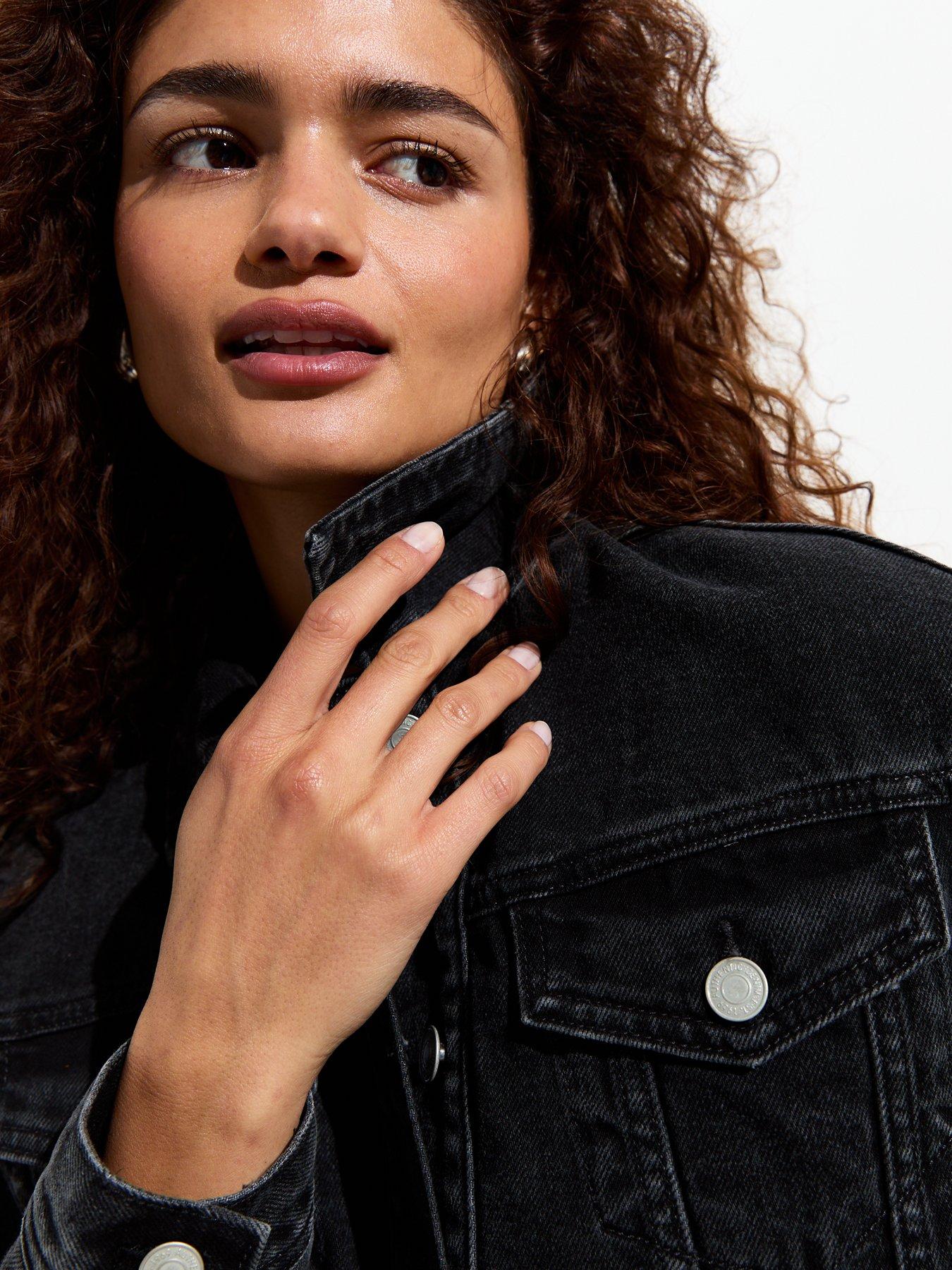 Black Denim Raw Hem Crop Jacket
