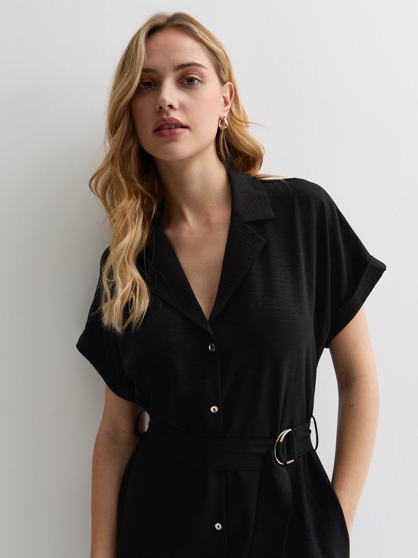 New Look Black Short Sleeve Midi Shirt Dress Very