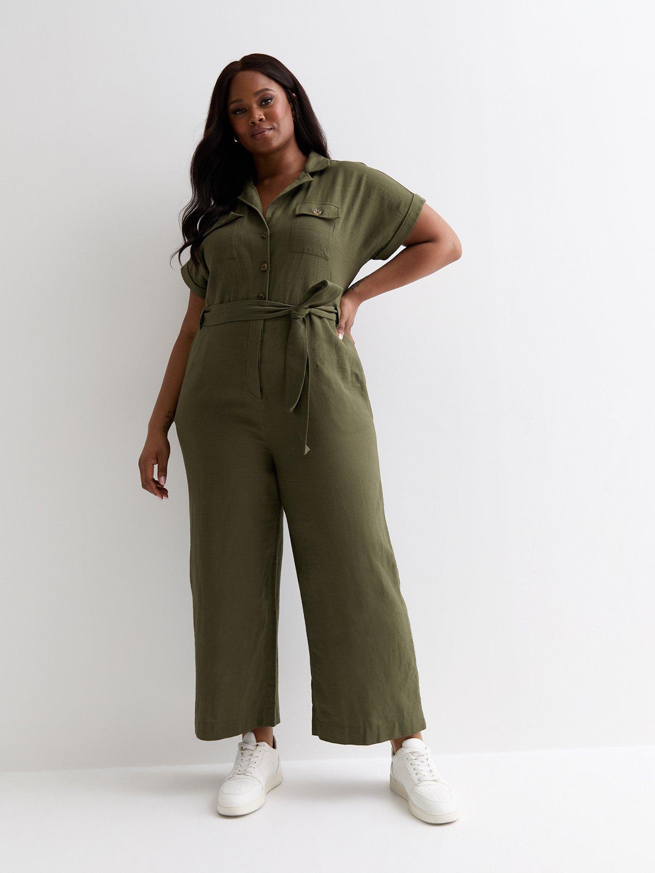 Plus Size Puff Sleeve Bardot Jumpsuit in Green