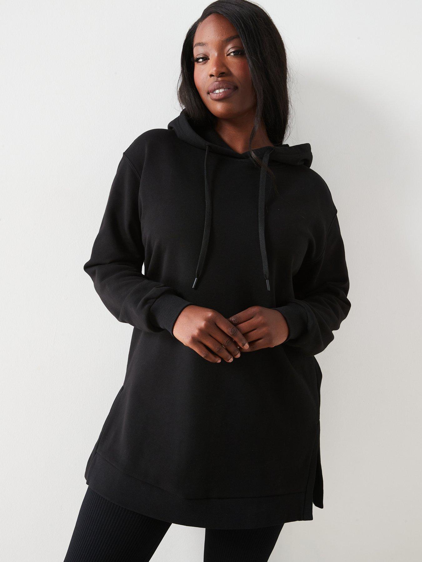 undefined Side Split Longline Hoodie - Black