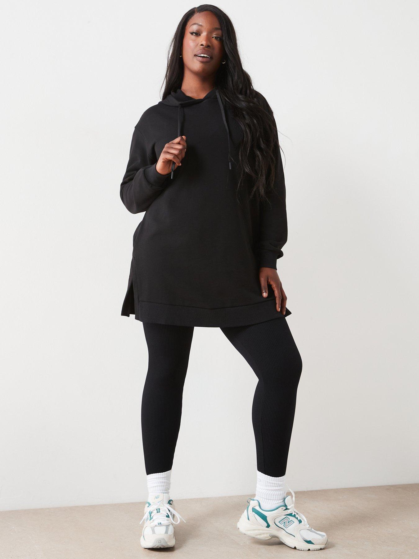 V by Very Curve Side Split Longline Hoodie Black Very