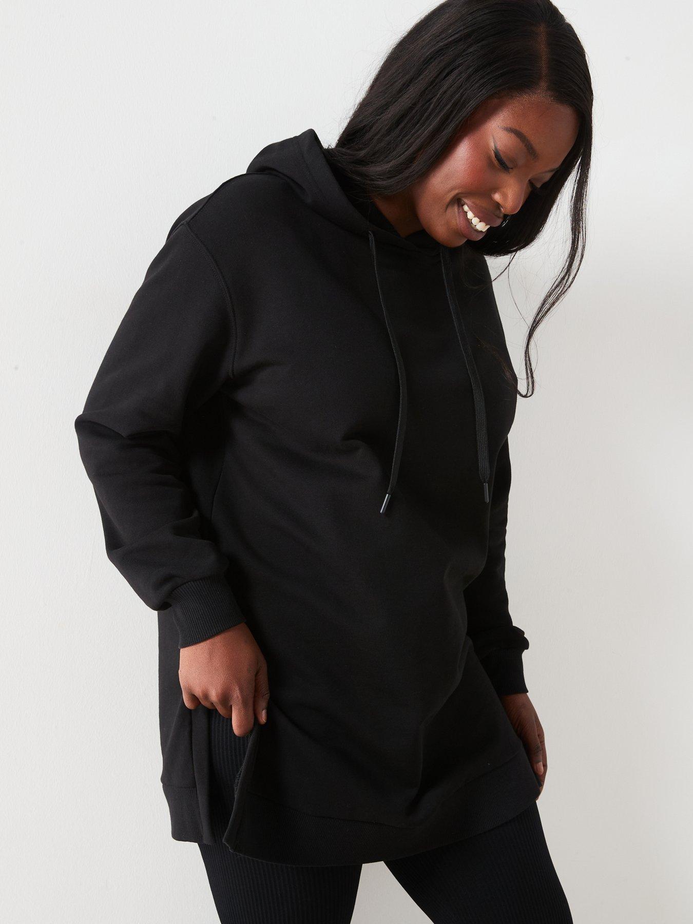 Side Split Longline Hoodie Black
