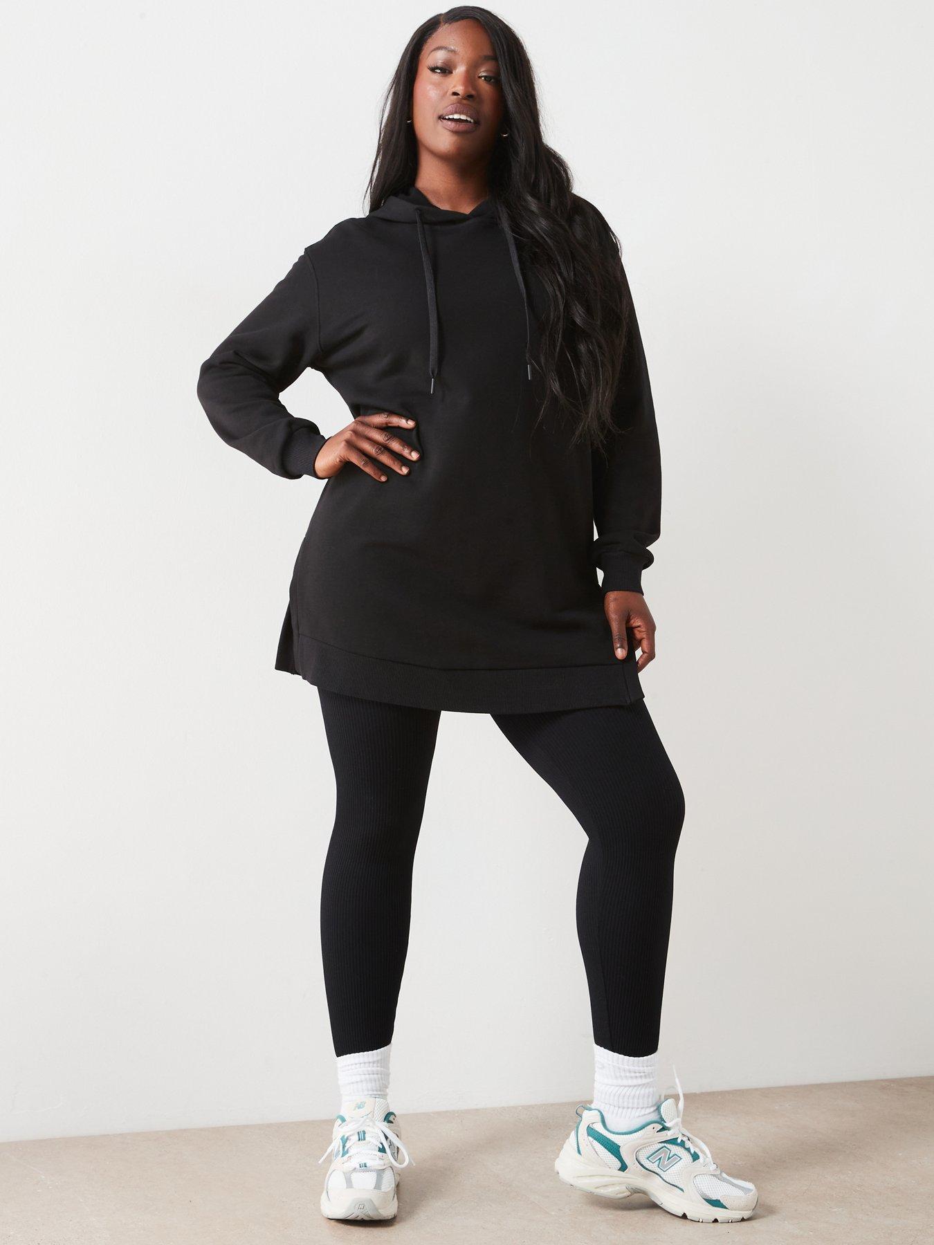 V by Very Curve Side Split Longline Hoodie Black Very