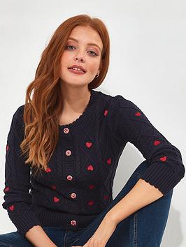 joe browns heart embroidered cardigan - navy