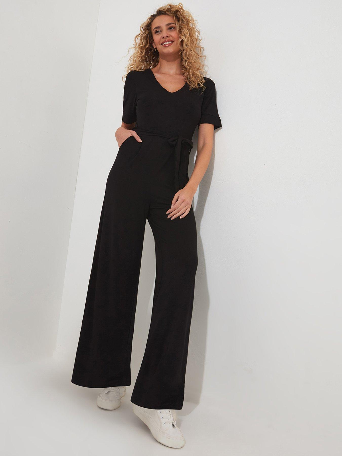 undefined Wide Leg Jersey Jumpsuit - Black