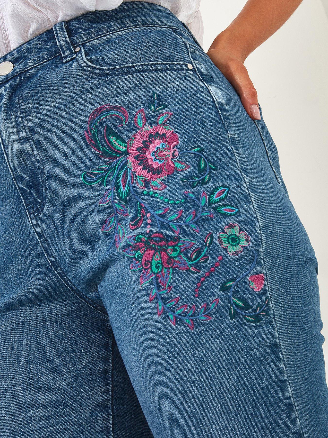Embroidered straight leg jeans shop