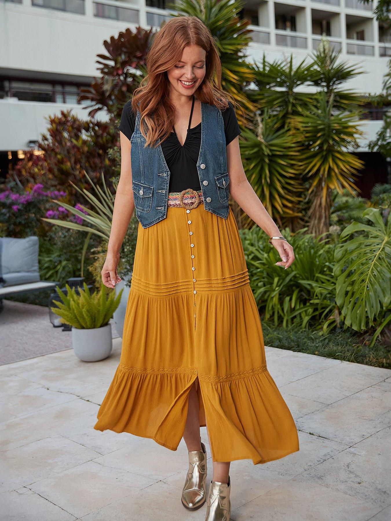 Tiered Maxi Skirt Yellow