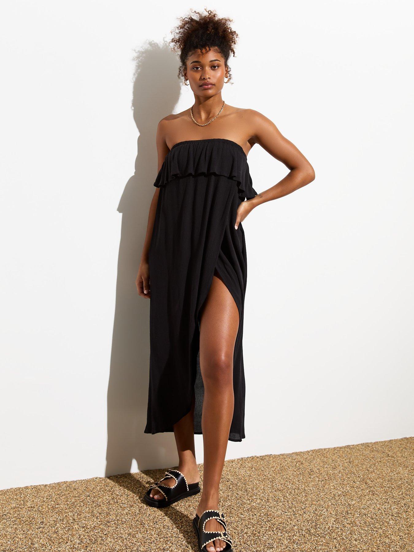 Black maxi ruffle dress hotsell