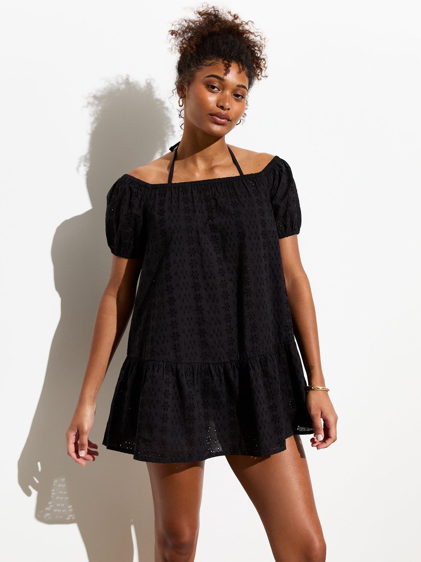 New Look Black Broderie Anglaise Bardot Mini Dress Very