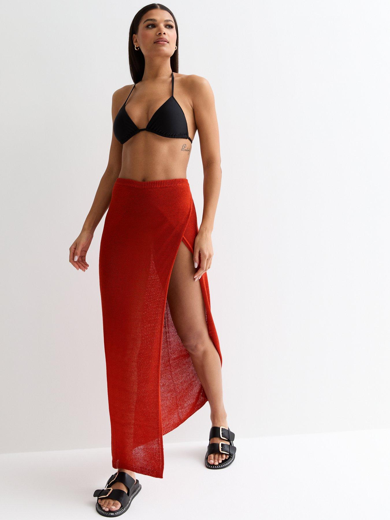 New Look Rust Knit Wrap Maxi Beach Skirt Very