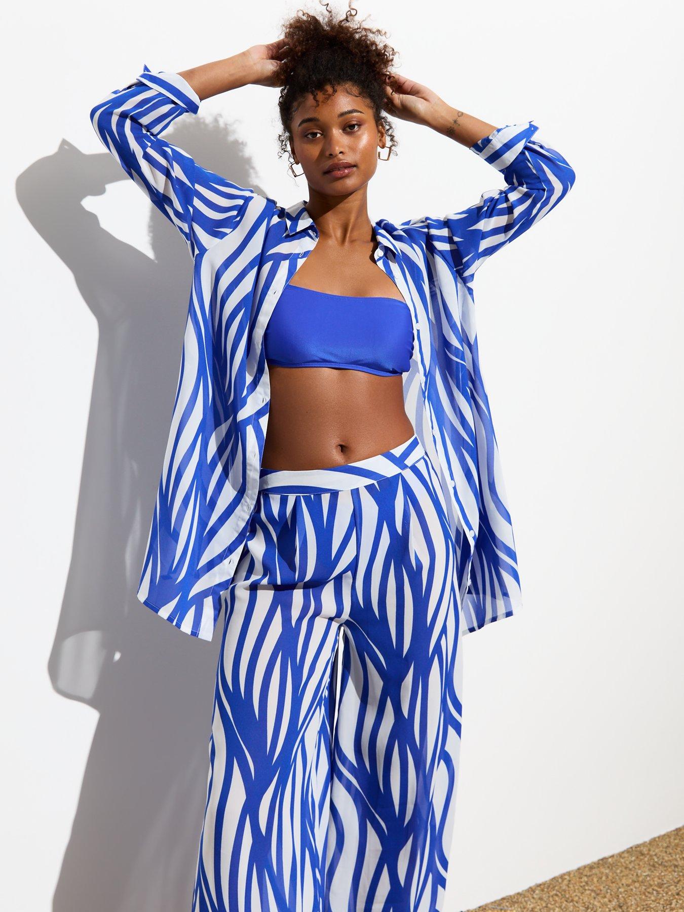 New Look Blue Abstract Line Wide Leg Trousers