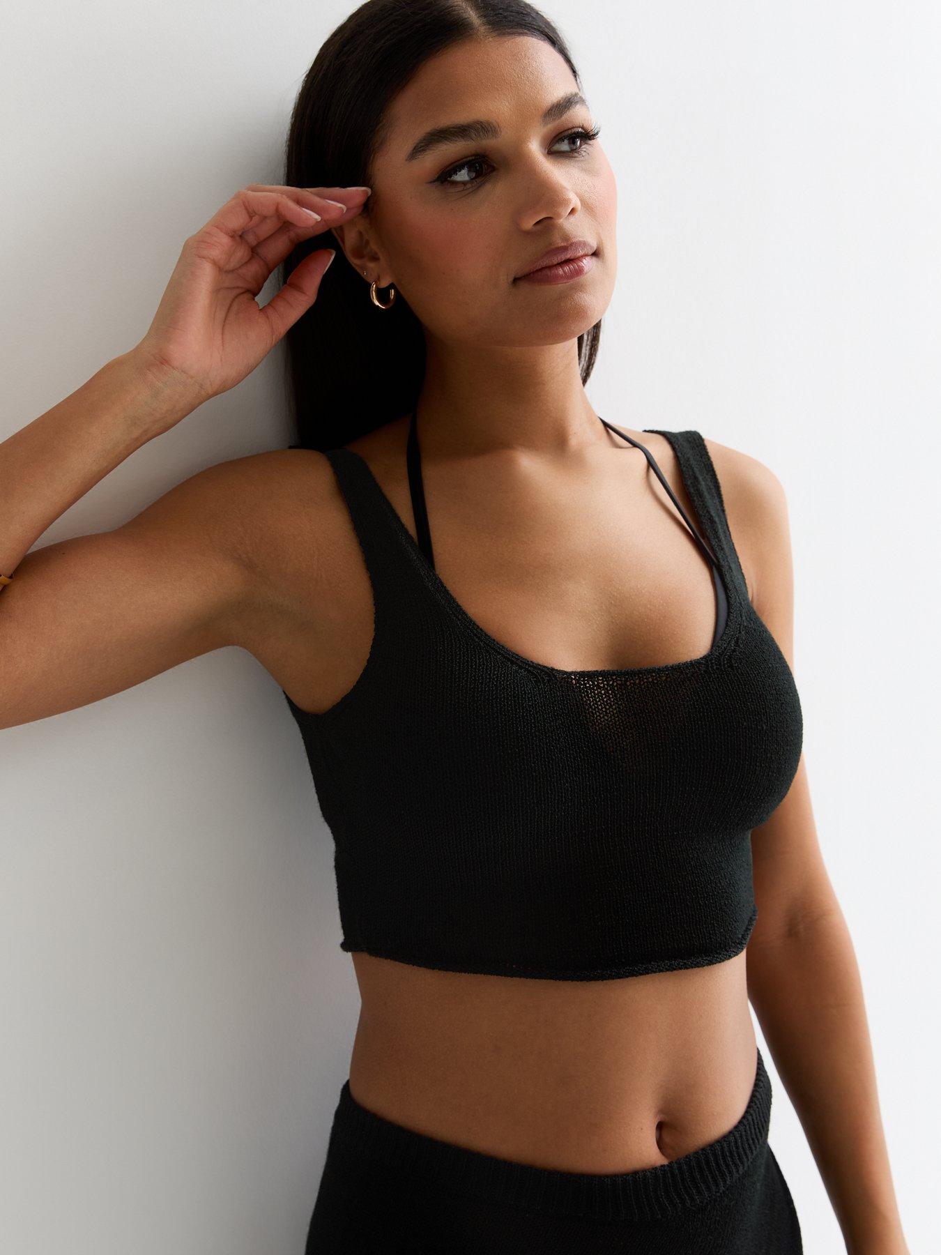 Black Knit Scoop Neck Crop Top