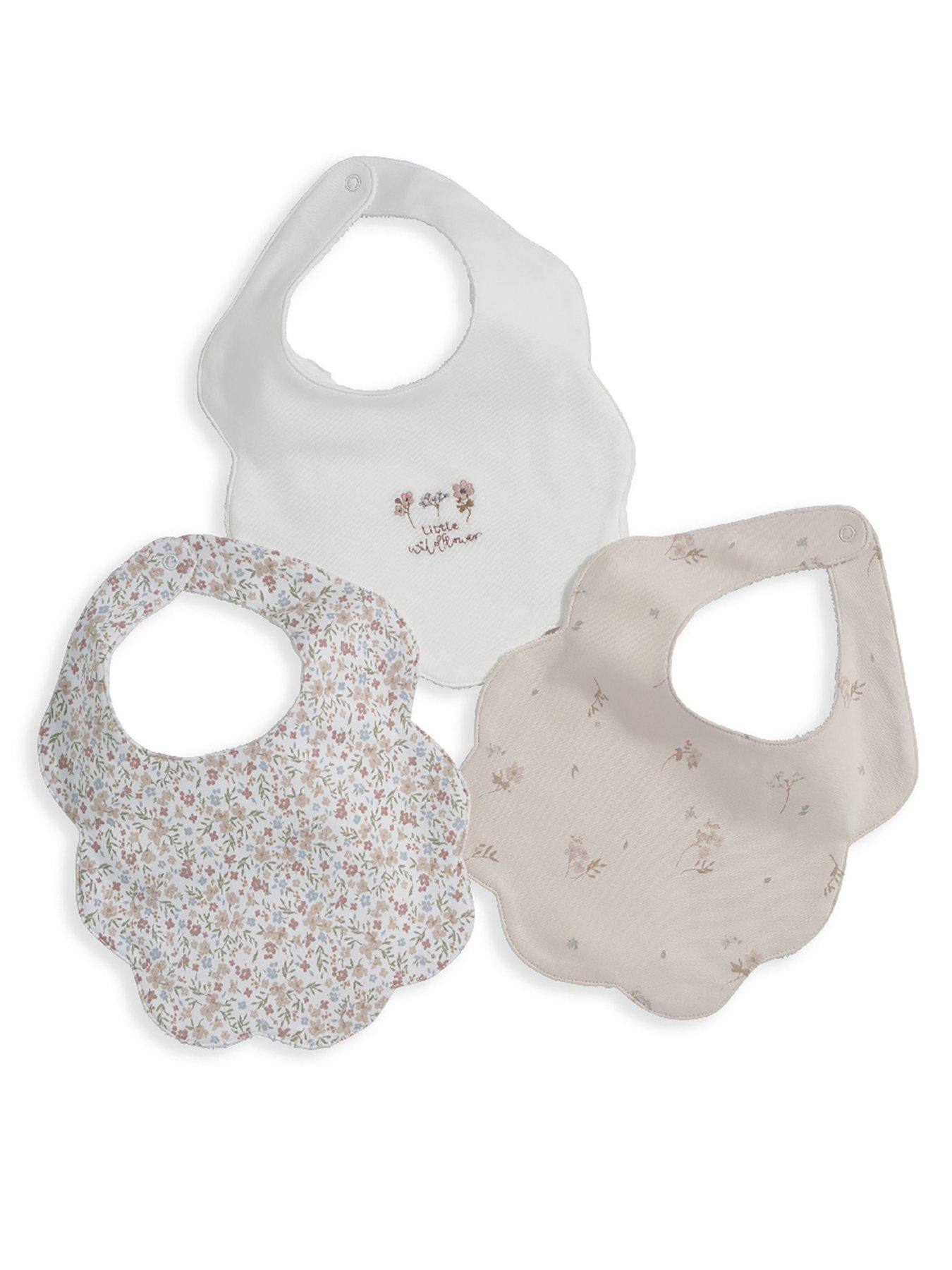 Mamas & Papas Baby Girls 3 Pack Floral Scalloped Bibs - Pink | very.co.uk