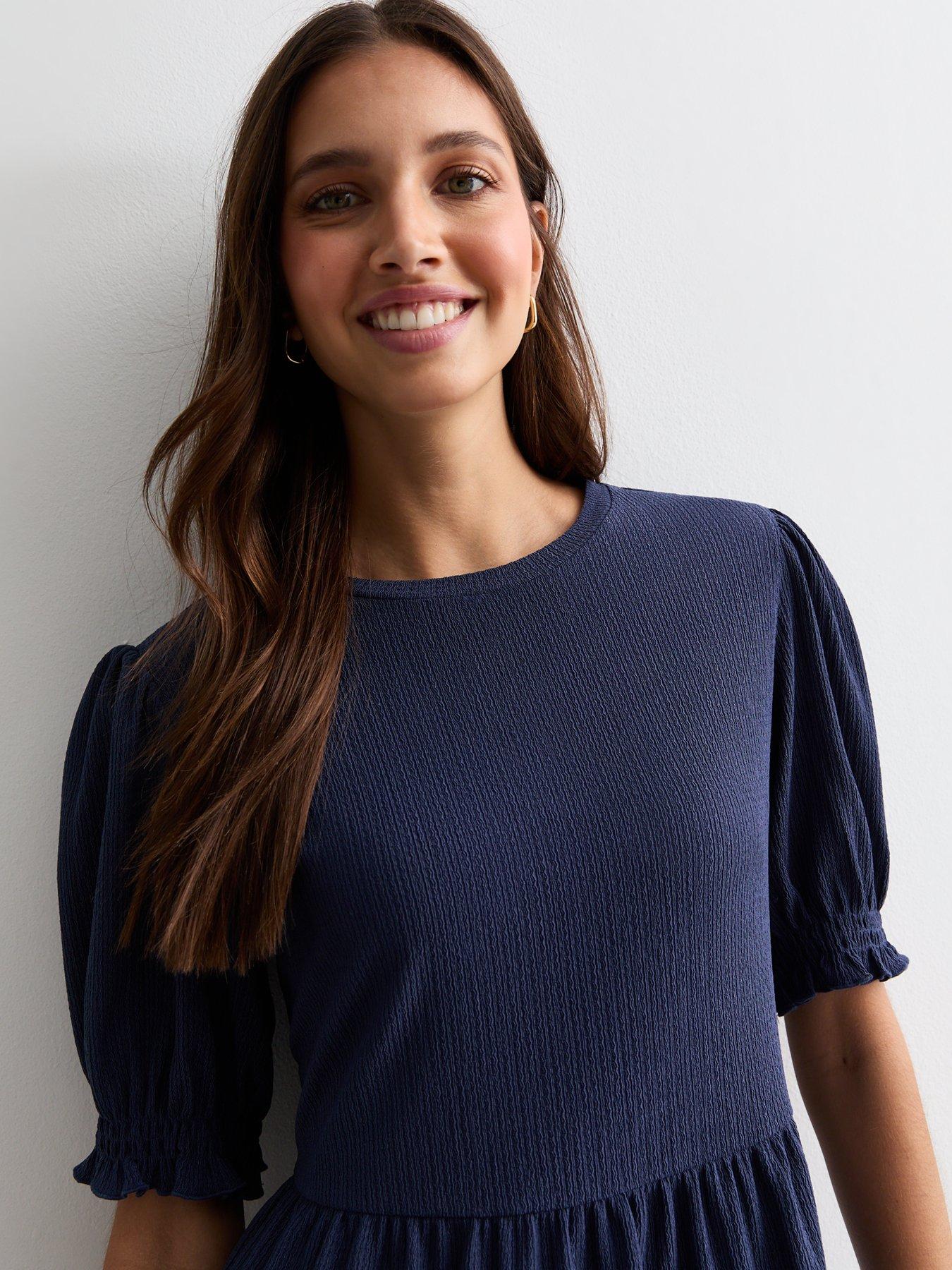 New Look Navy Crinkle Short Sleeve Midi Smock Dress | Very.co.uk image.