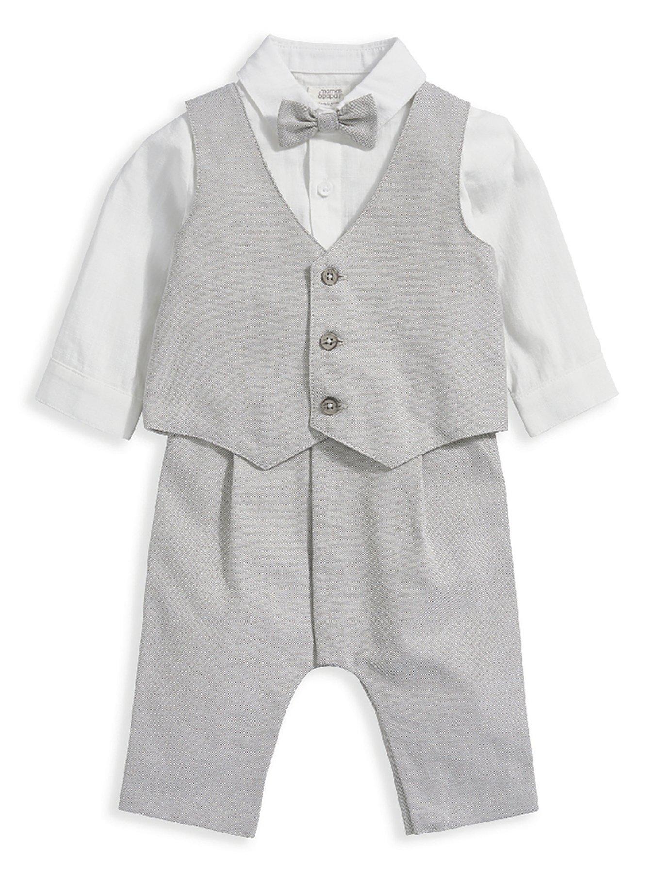Mamas Papas Baby Boys Linen Waistcoat Mock Romper Cream Very