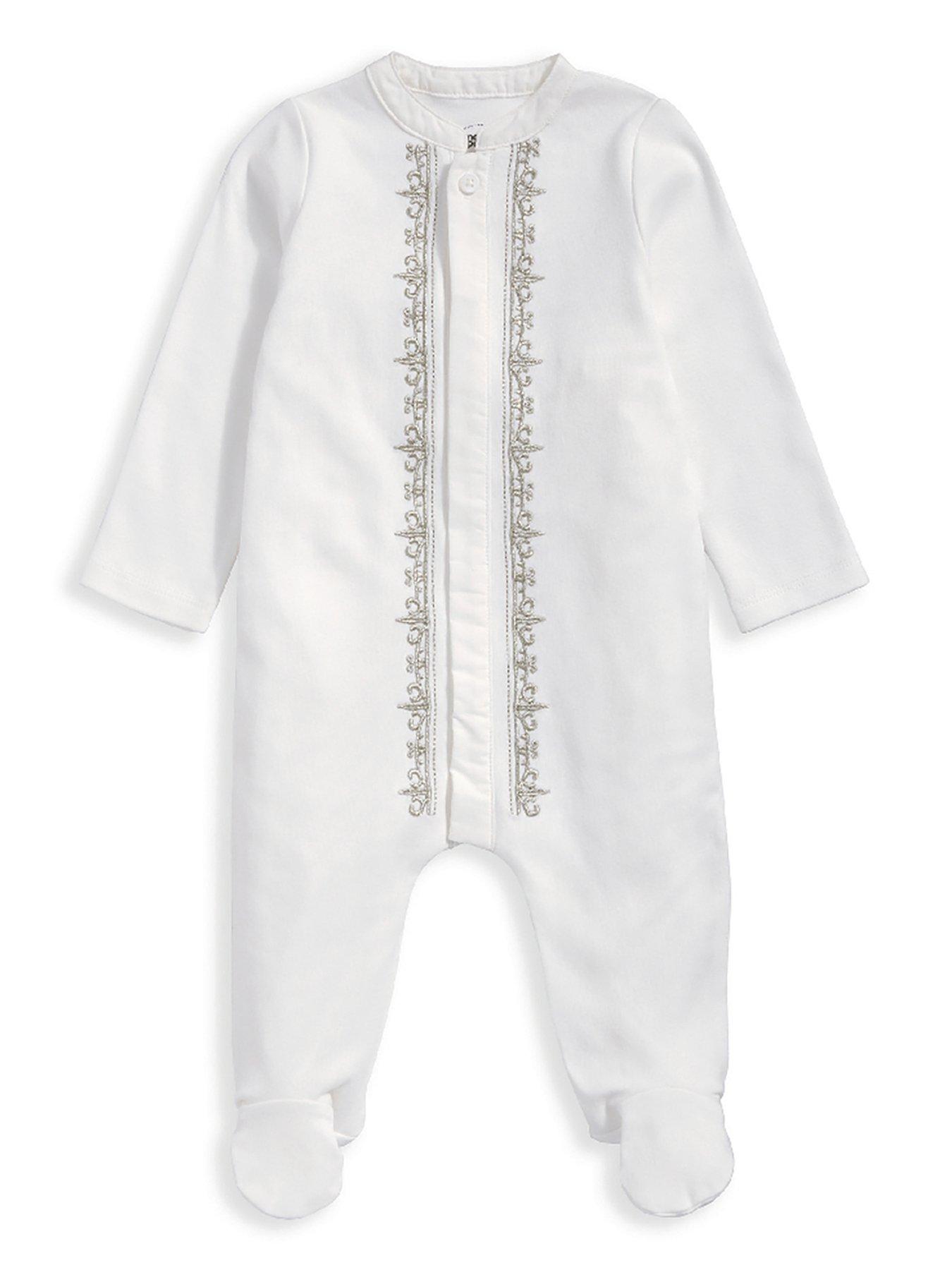 Mamas & Papas Baby Boys Embroidered Eid Sleepsuit - White