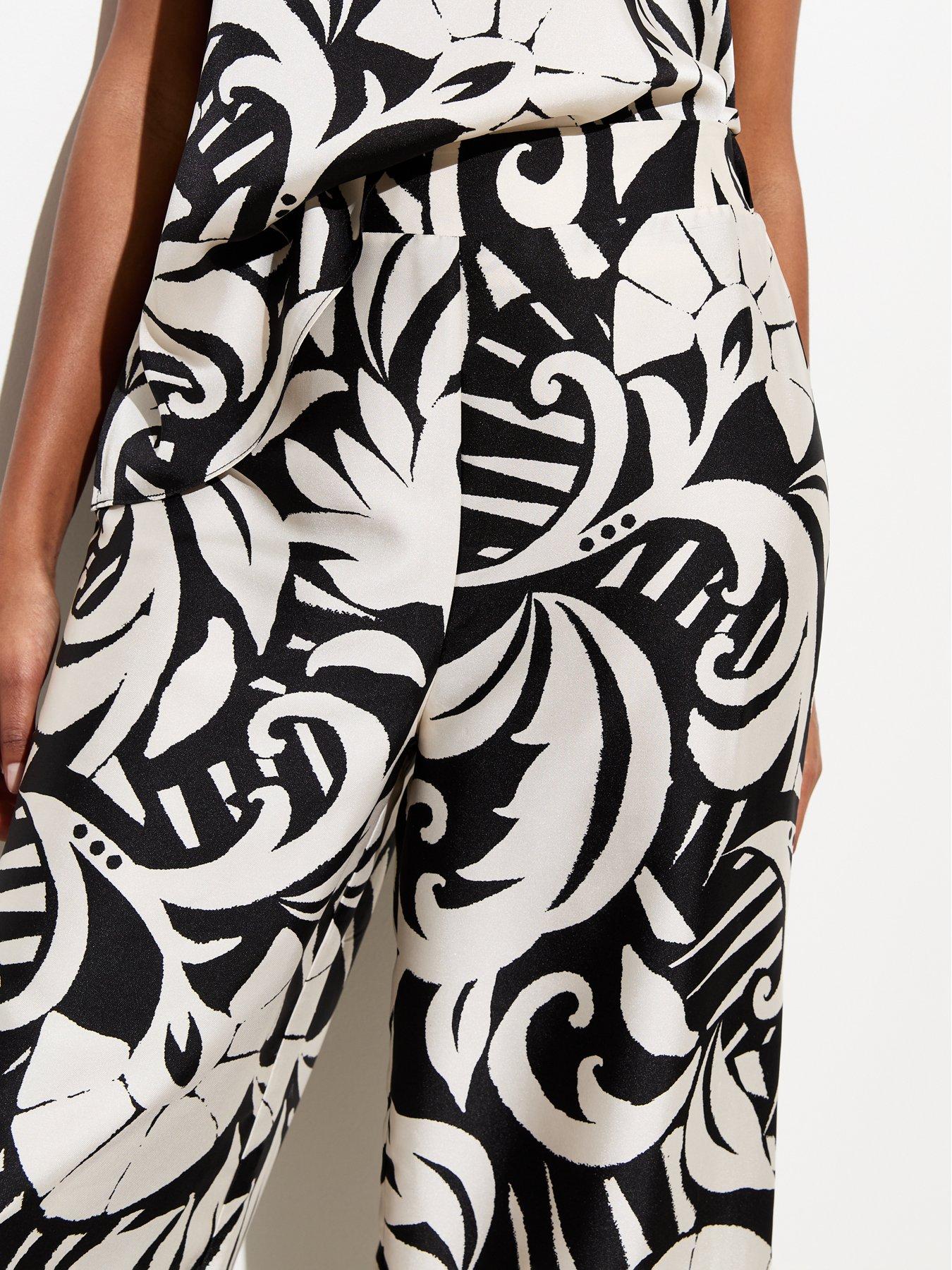 undefined Abstract Print Wide Leg Trousers - Black