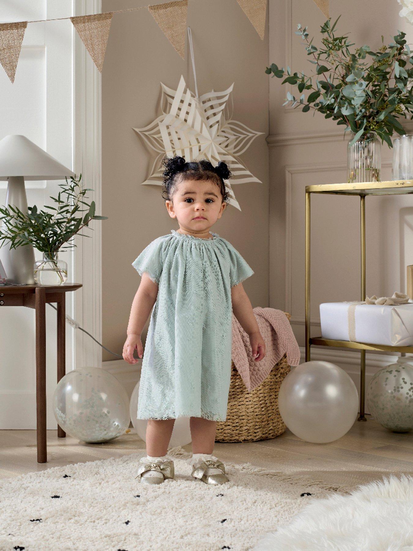Mamas Papas Baby Girls Embroidered Detail Dress Green Very