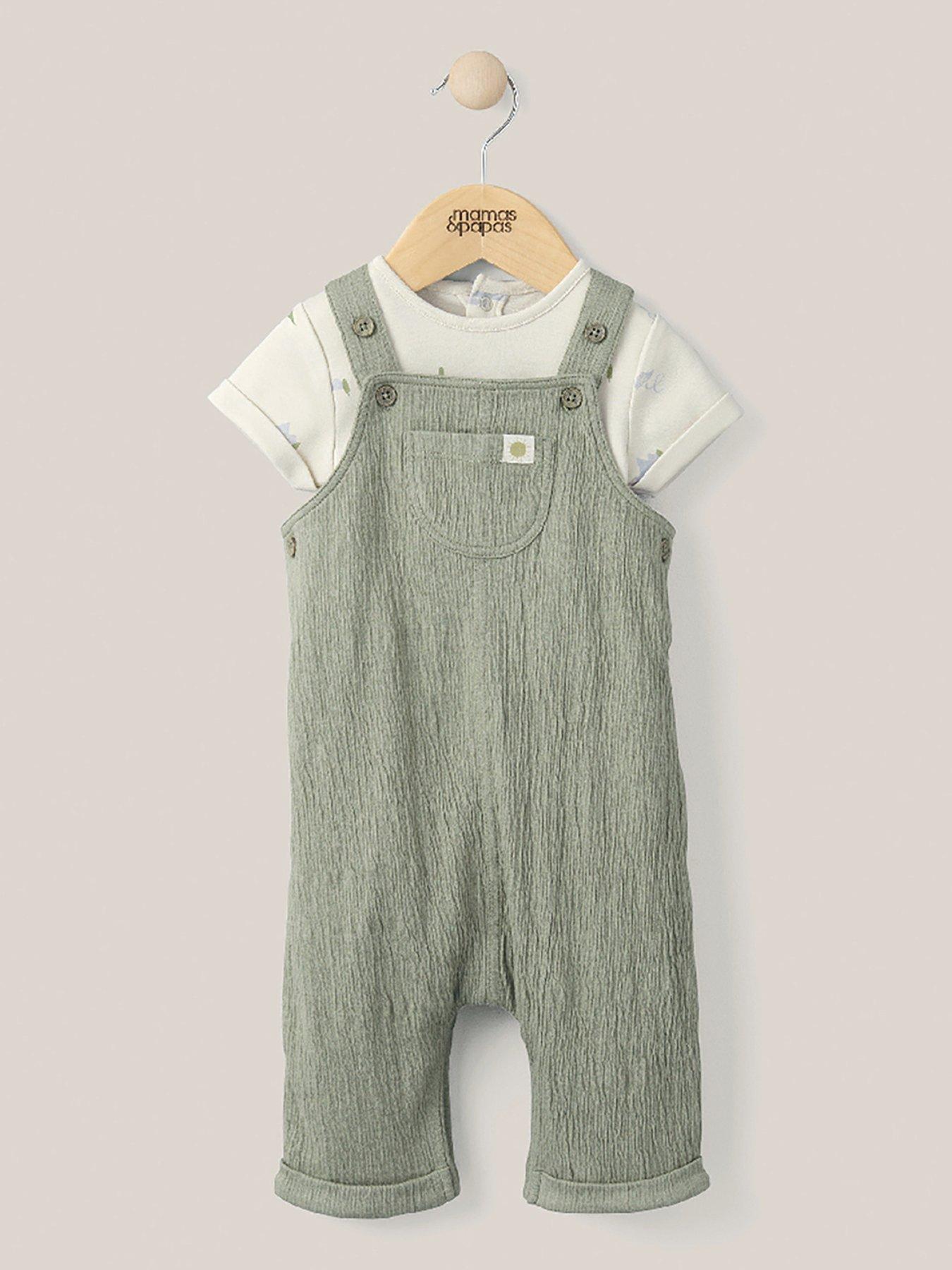Mamas Papas Baby Boys Piece Crinkle Dungaree Tshirt Green