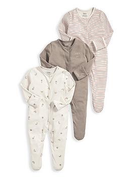 mamas & papas baby unisex 3 pack bonjour bebe sleepsuits - multi