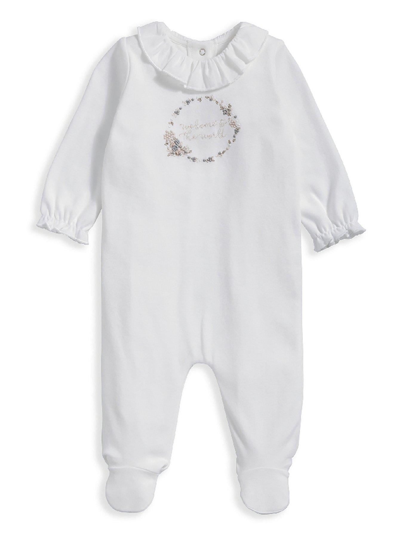 Mamas & Papas Baby Girls Welcome To The World Embroidered Sleepsuit - White