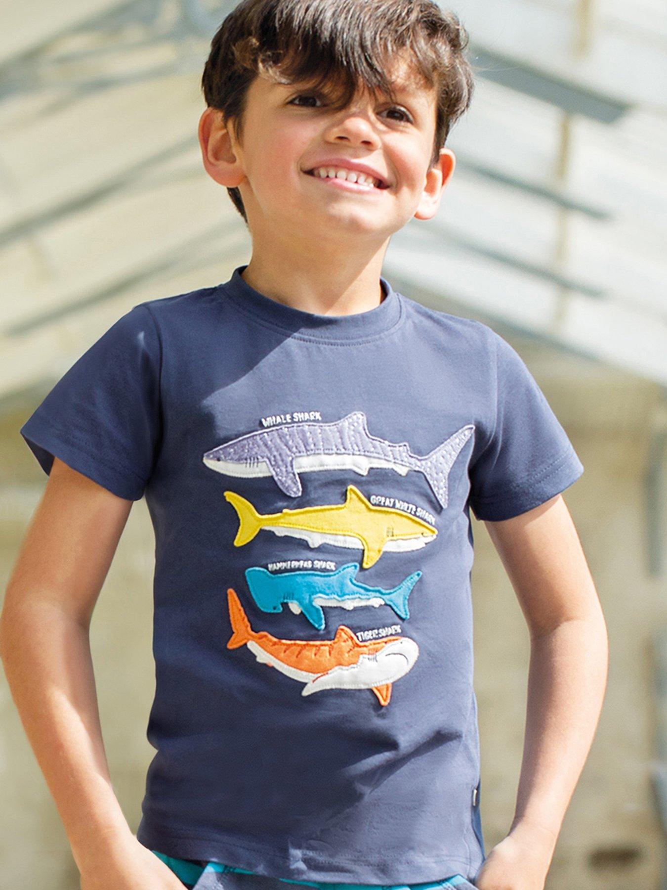 Frugi Boys Avery Shark Applique T-shirt - Navy | Very.co.uk