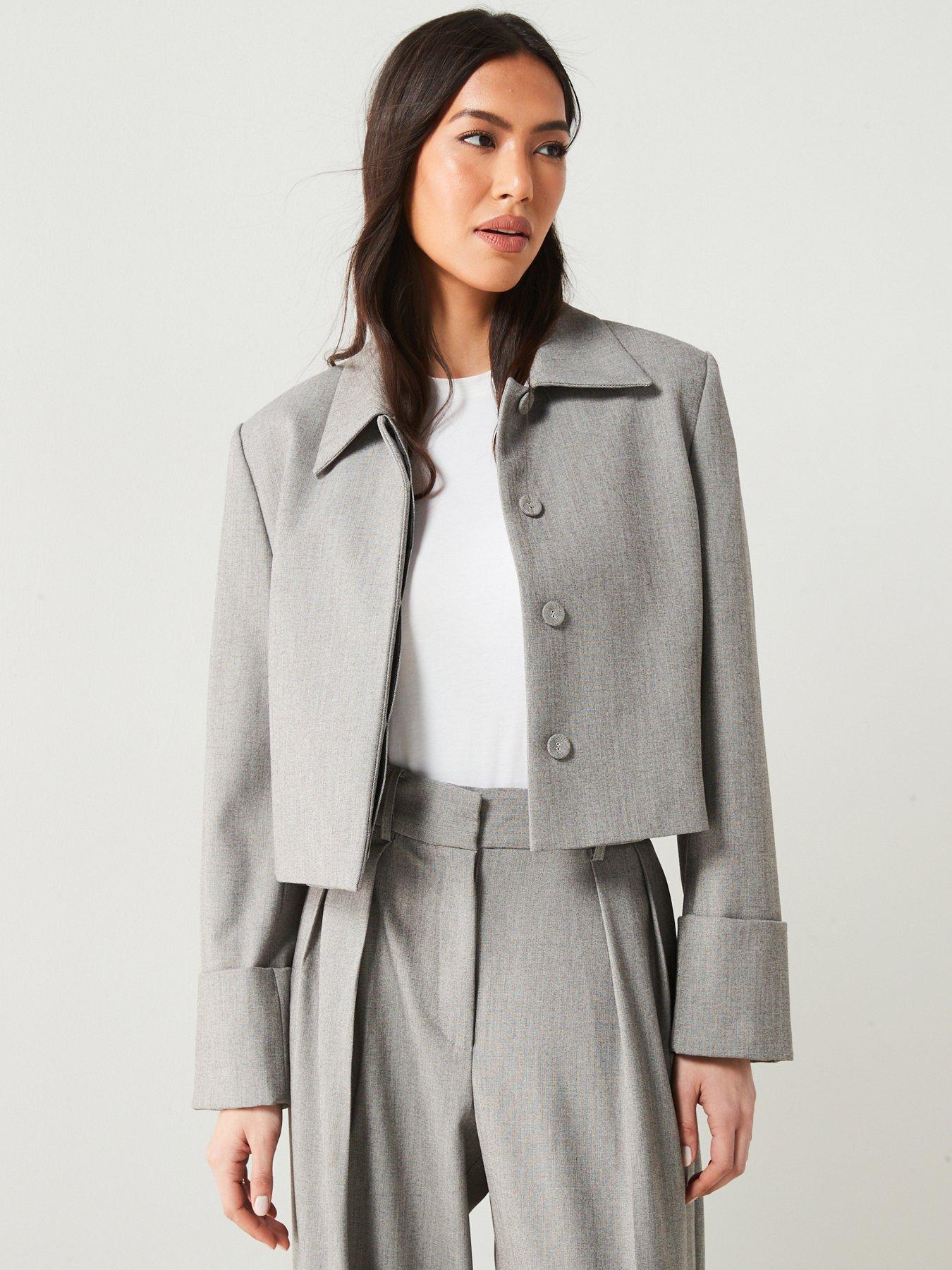 Mango Grey Cropped Suit Jacket Very