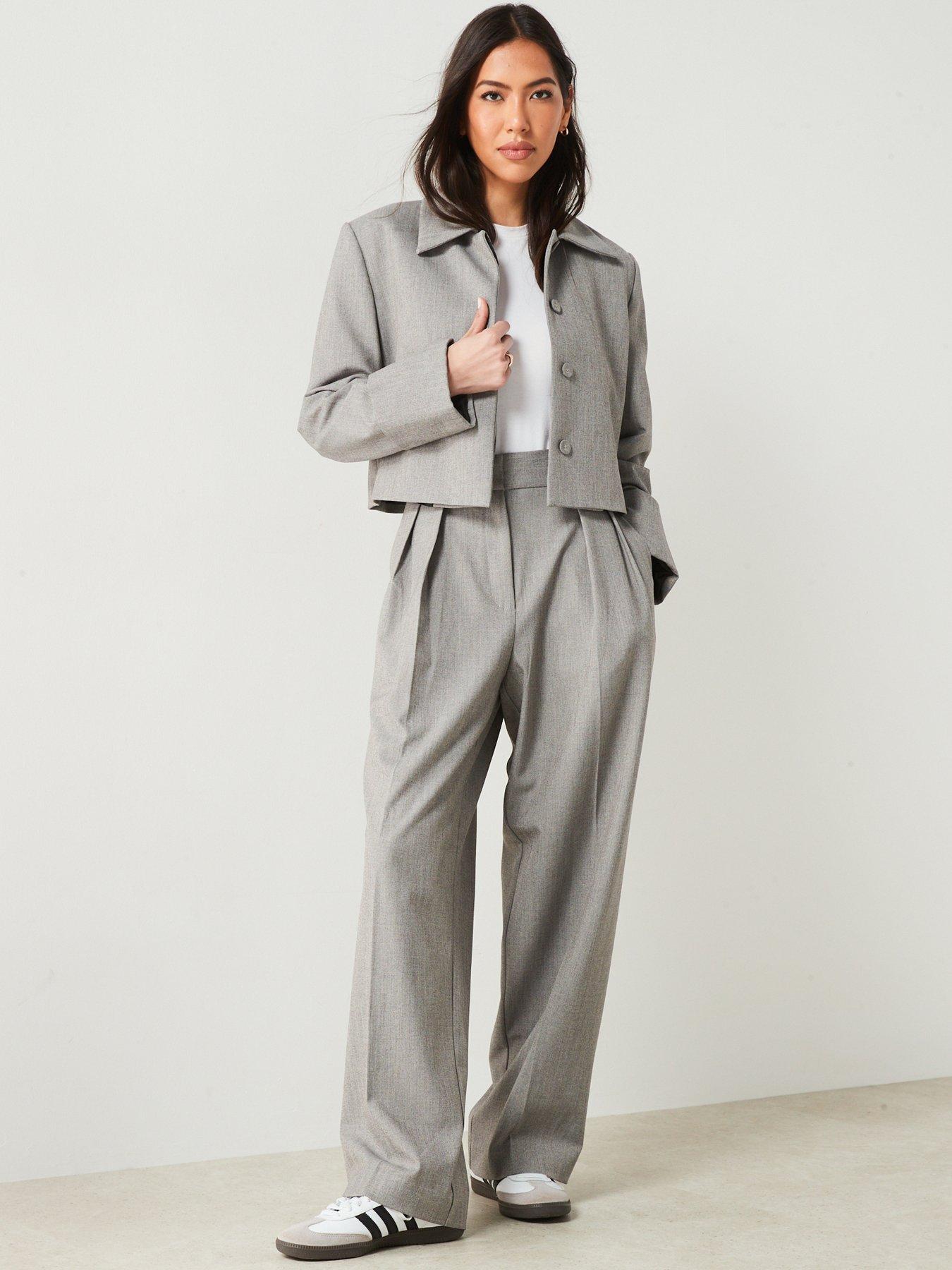 Mango Grey Cropped Suit Jacket Very
