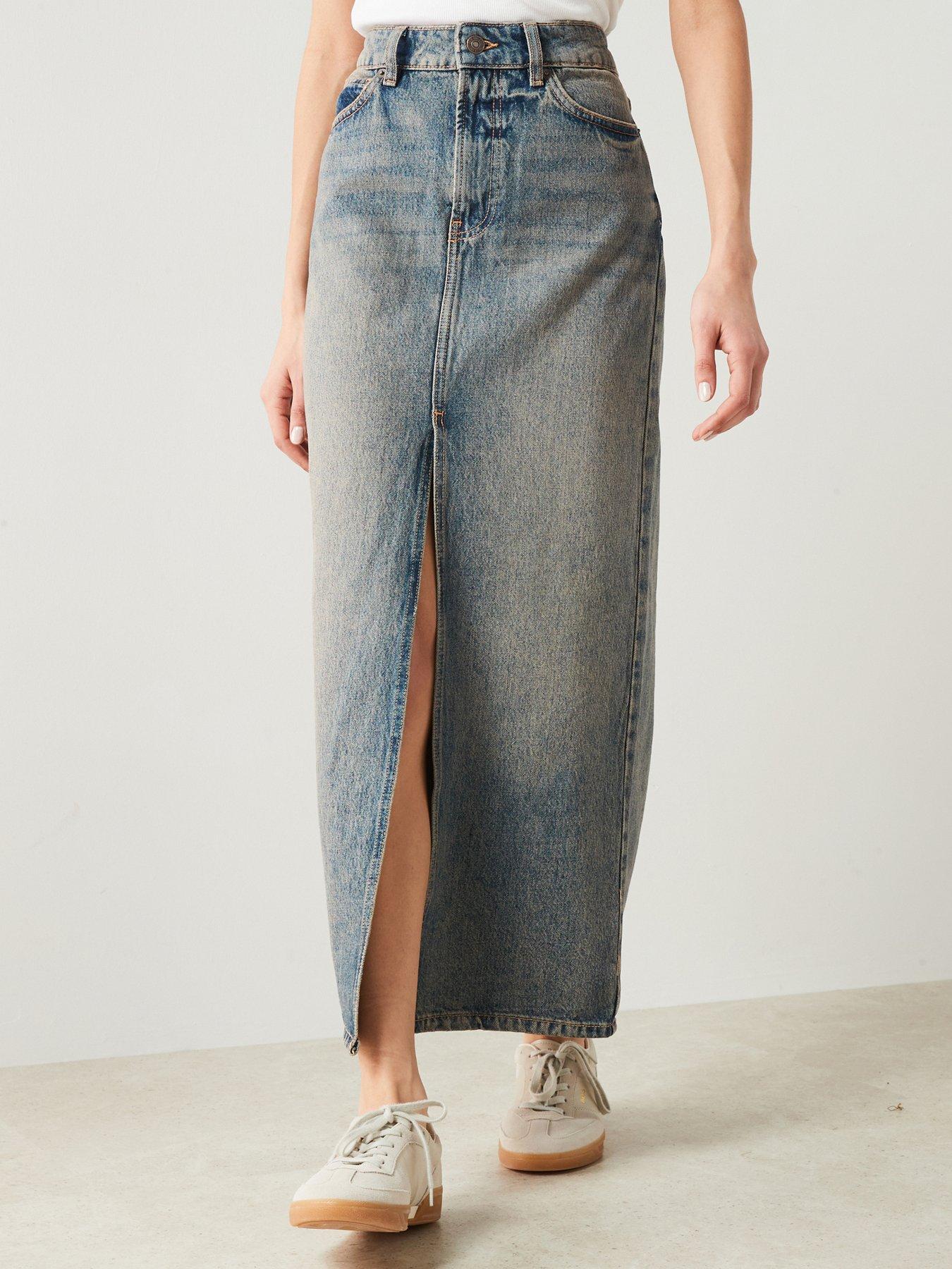 Mango Abele Denim Maxi Skirt - Vintage Wash Blue | Very.co.uk