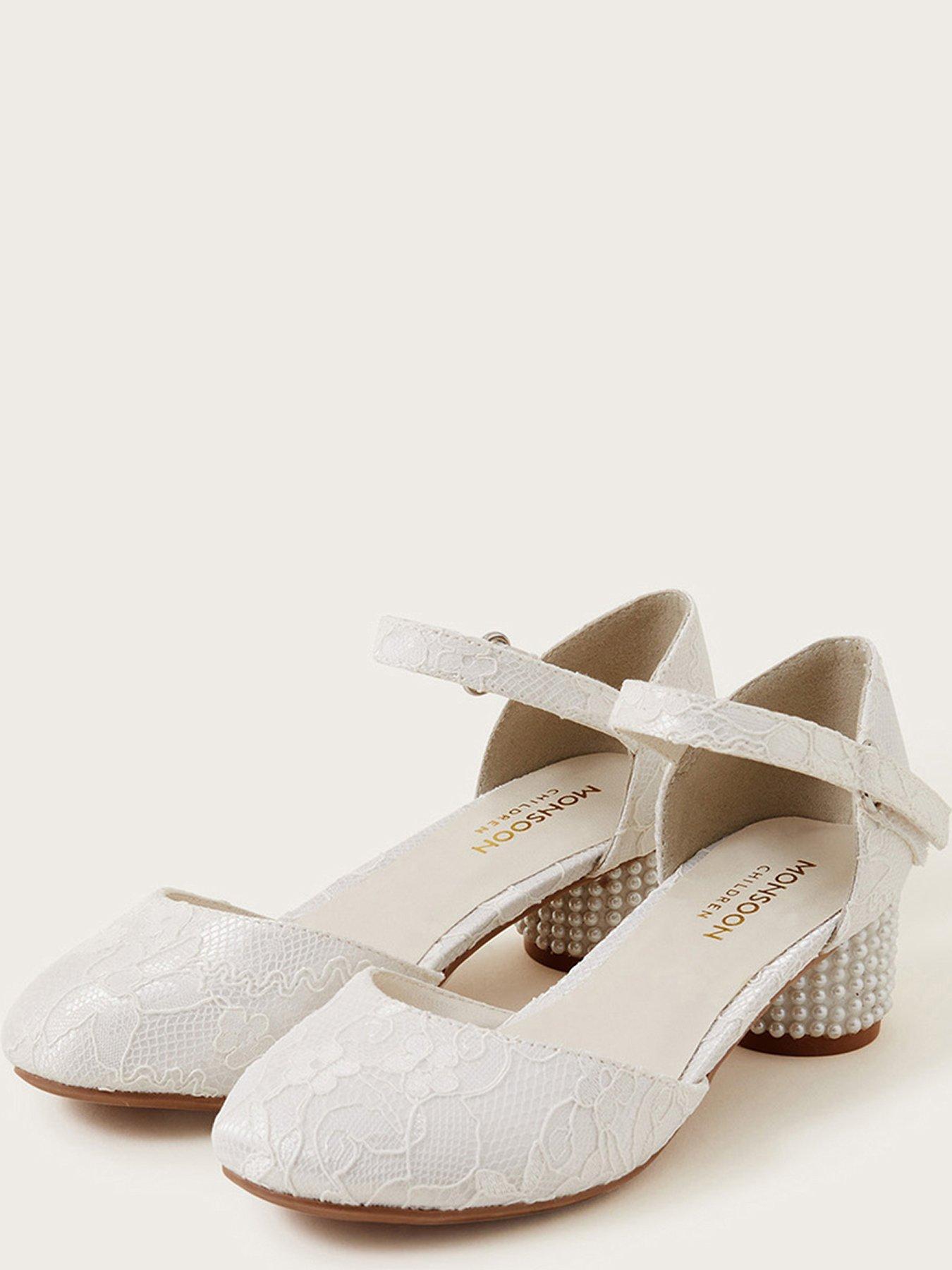 Monsoon Girls Pretty Lacey Two Part Heel Shoes - Ivory | Very.co.uk