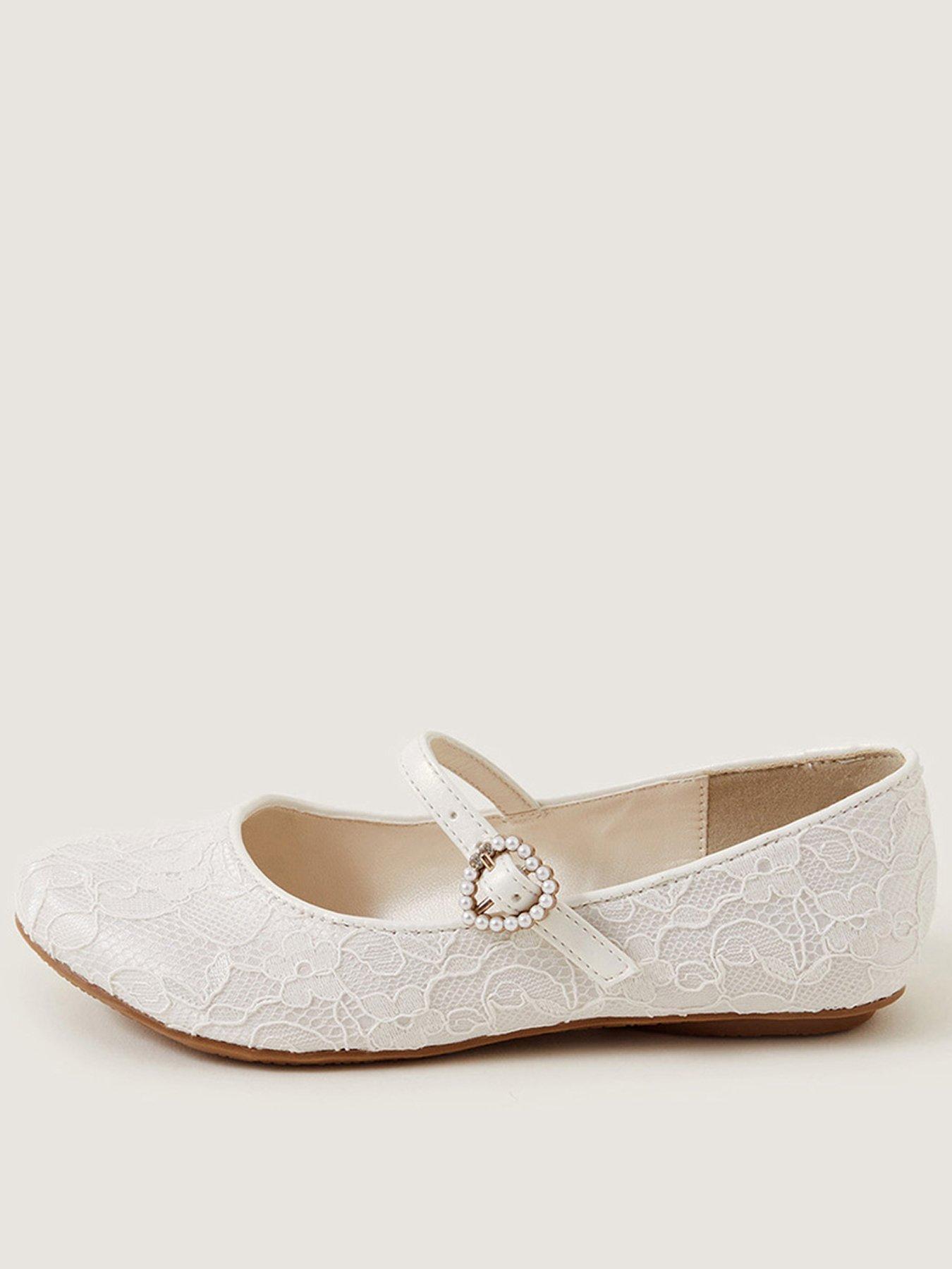 Girls Pretty Lacey Ballerina Shoes Ivory