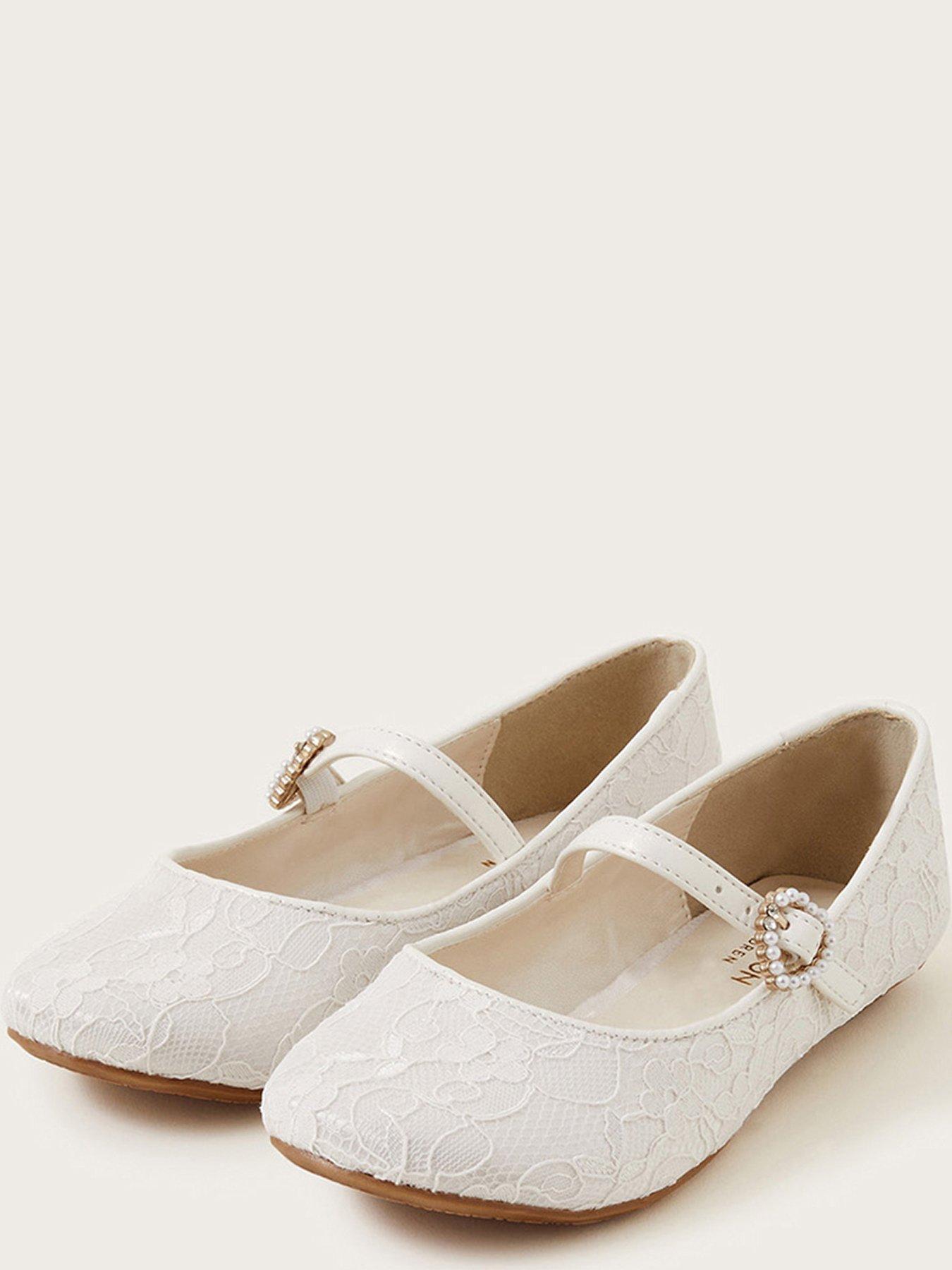 Monsoon Girls Pretty Lacey Ballerina Shoes - Ivory | very.co.uk