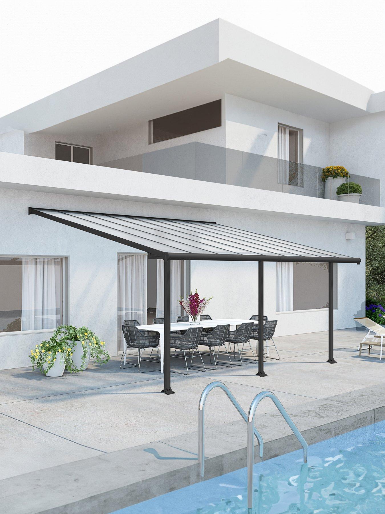 Product photograph of Palram Olympia Patio Cover 3x5 46 Grey Clear from very.co.uk