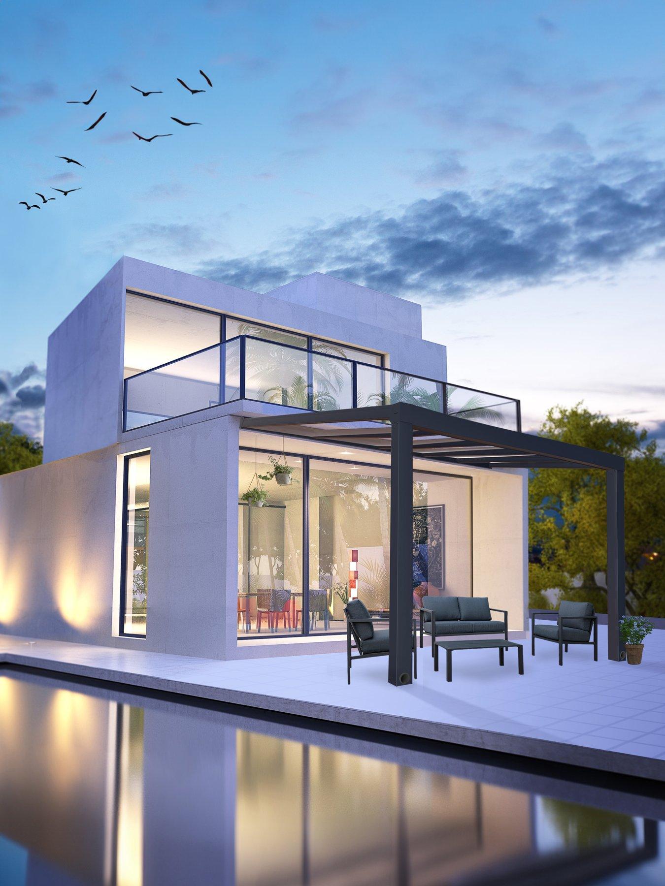 Product photograph of Palram Stockholm Patio Cover 3 4x3 7 Grey Clear from very.co.uk