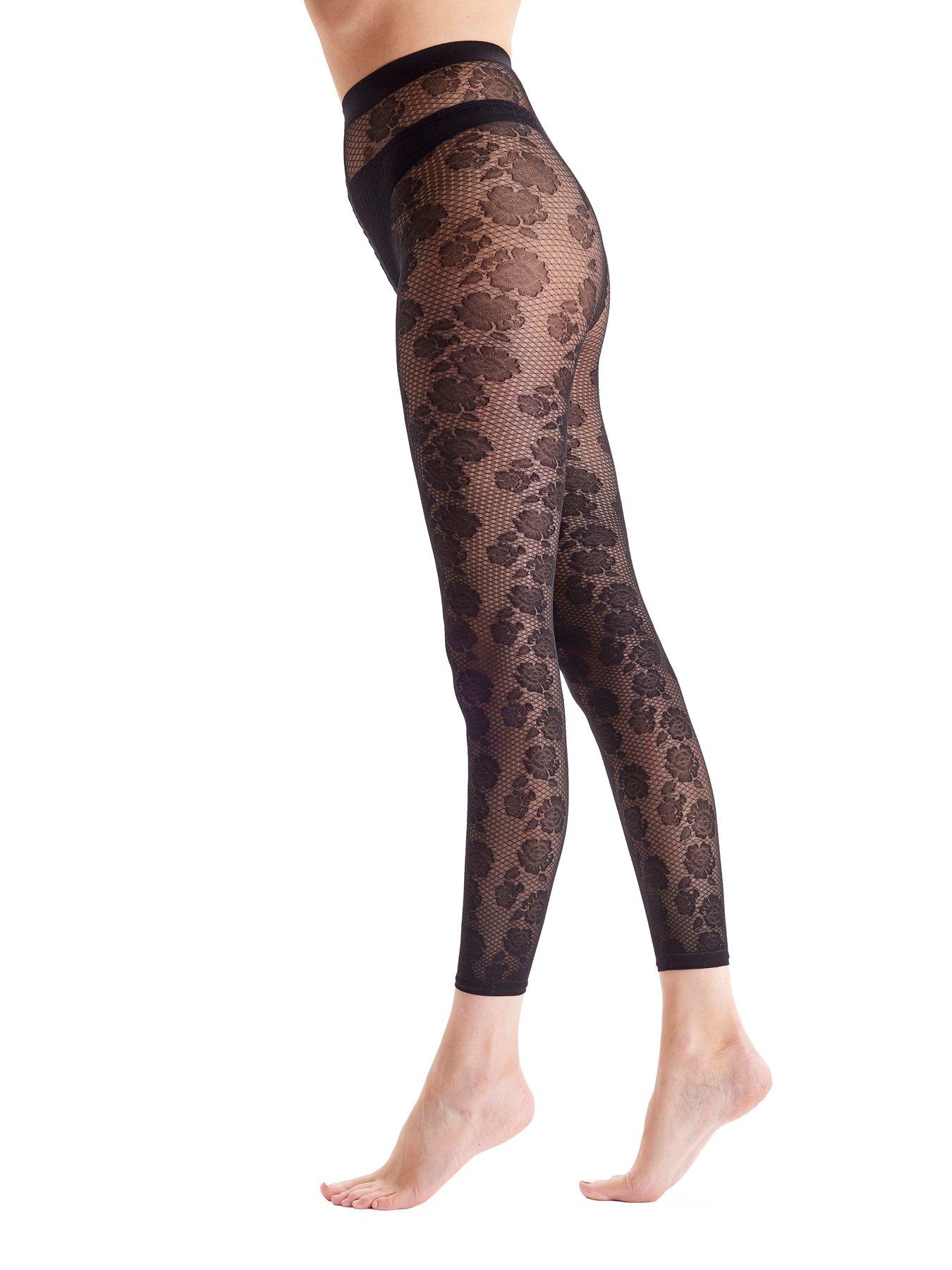 Pretty Polly Floral Footless Tights - Black