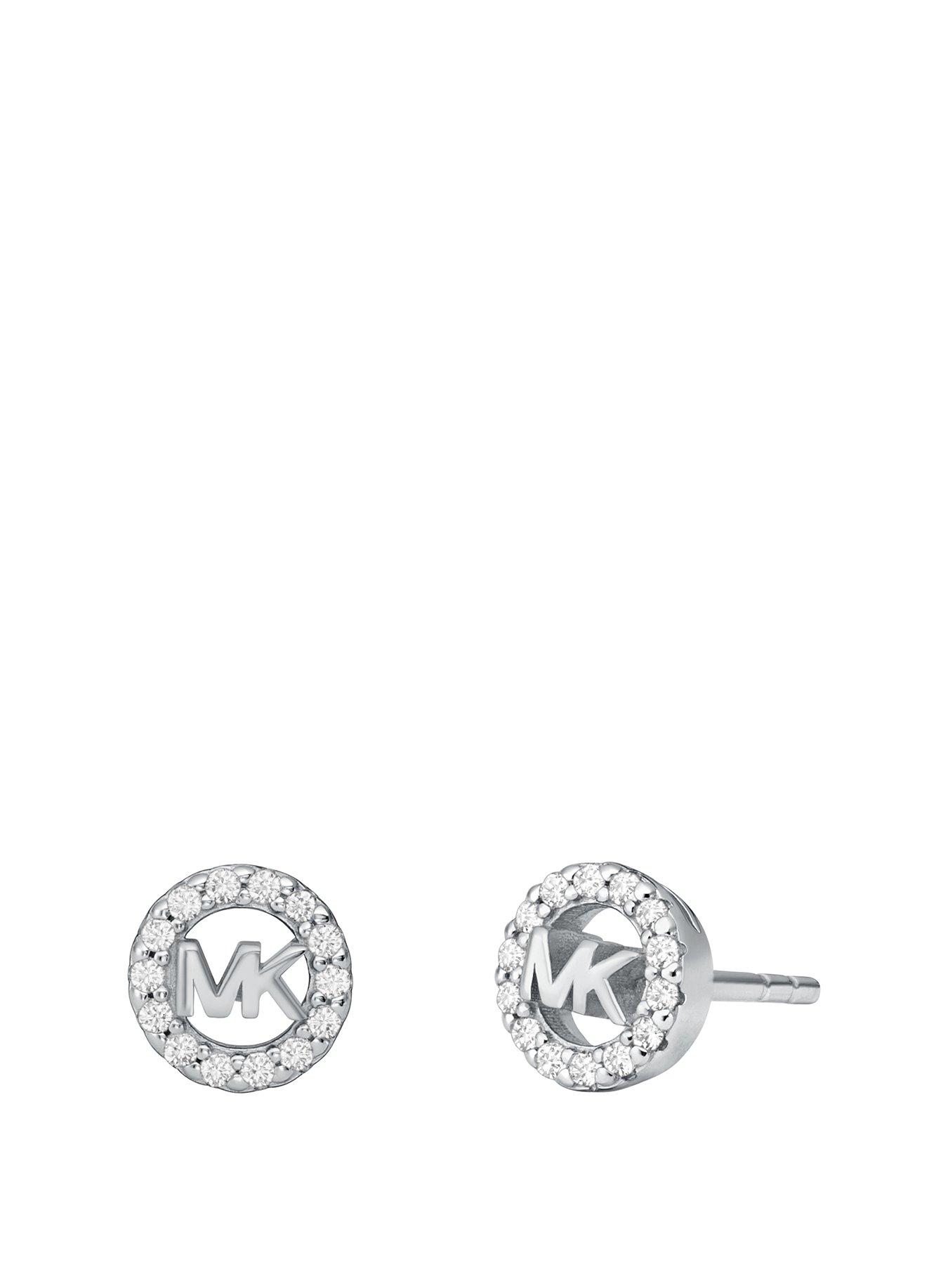 Product photograph of Michael Kors Sterling Silver Logo Stud Earrings from very.co.uk