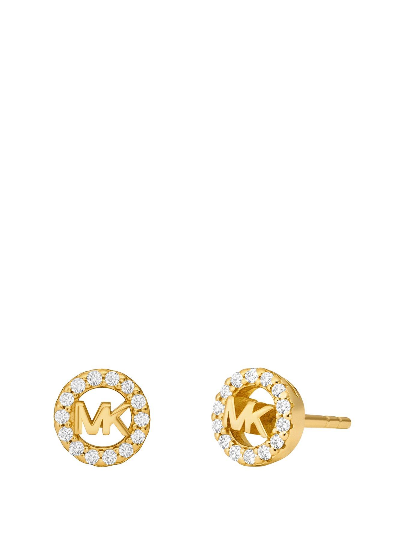 Product photograph of Michael Kors 14k Gold Sterling Silver Logo Stud Earrings from very.co.uk
