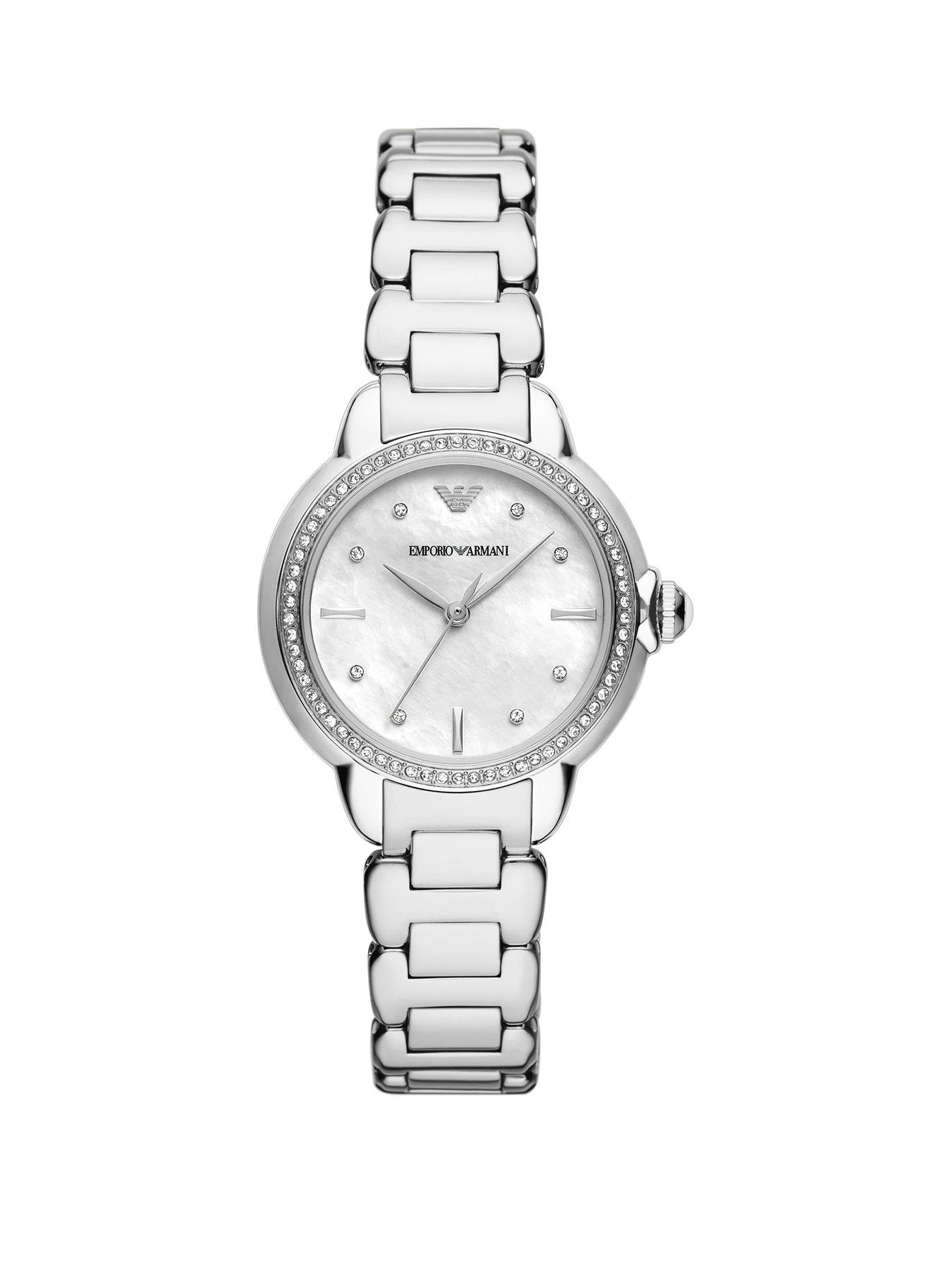 Product photograph of Emporio Armani Three-hand Stainless Steel Watch from very.co.uk