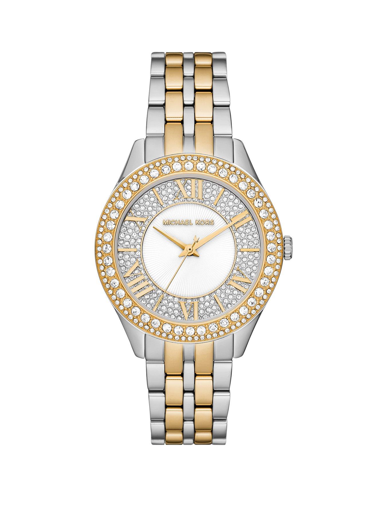 Product photograph of Michael Kors Harlowe Three-hand Two-tone Stainless Steel Watch from very.co.uk